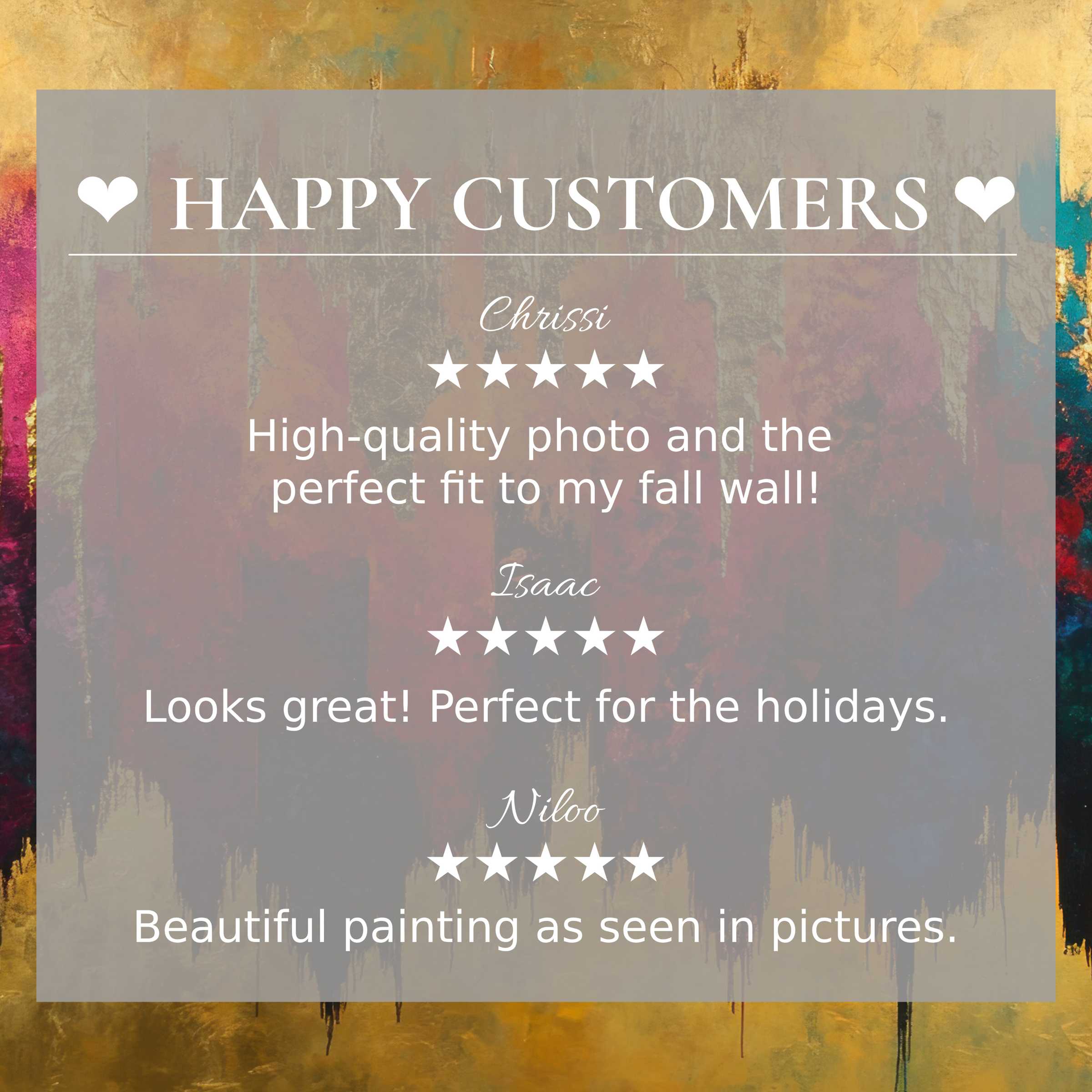 Abstract art for Frame TV with warm sunset hues; happy customer reviews build trust and highlight refined elegance