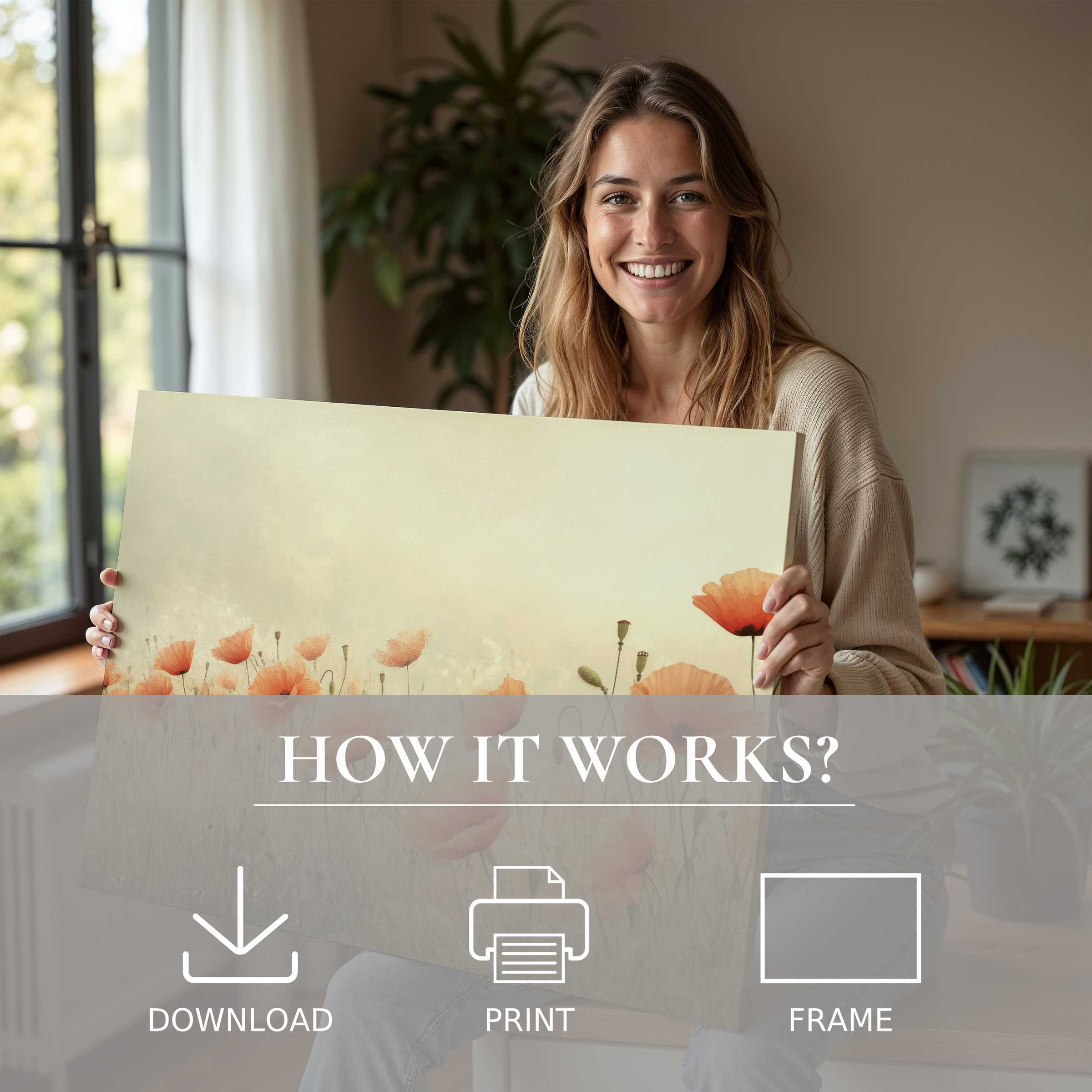 A radiant moment of spring joy embodied in a digital art print, transforming modern homes with effortless elegance
