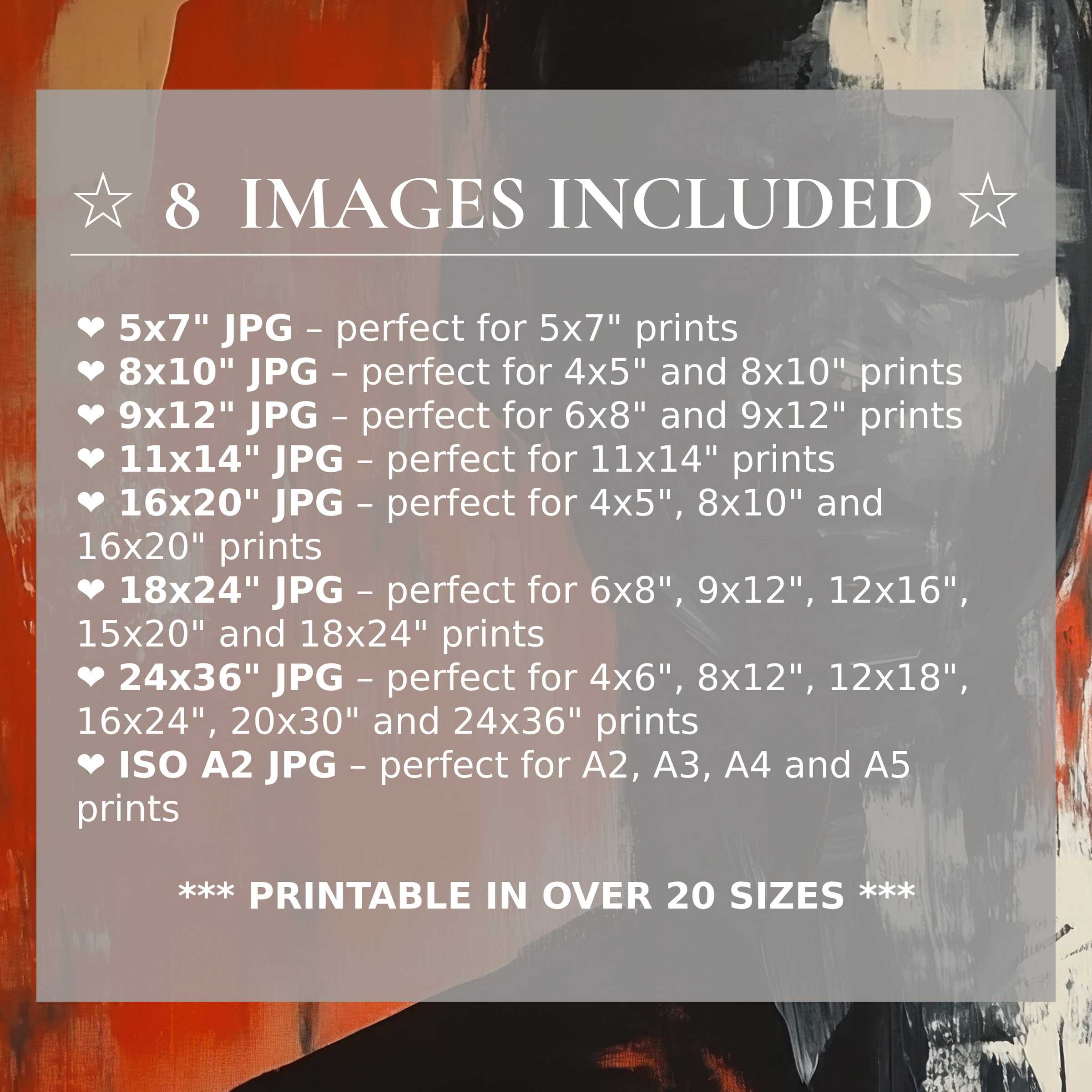 Radiant modern digital print in bold reds, deep blacks, and soft grays, delivered in 8 high-quality sizes for versatile, stylish interiors