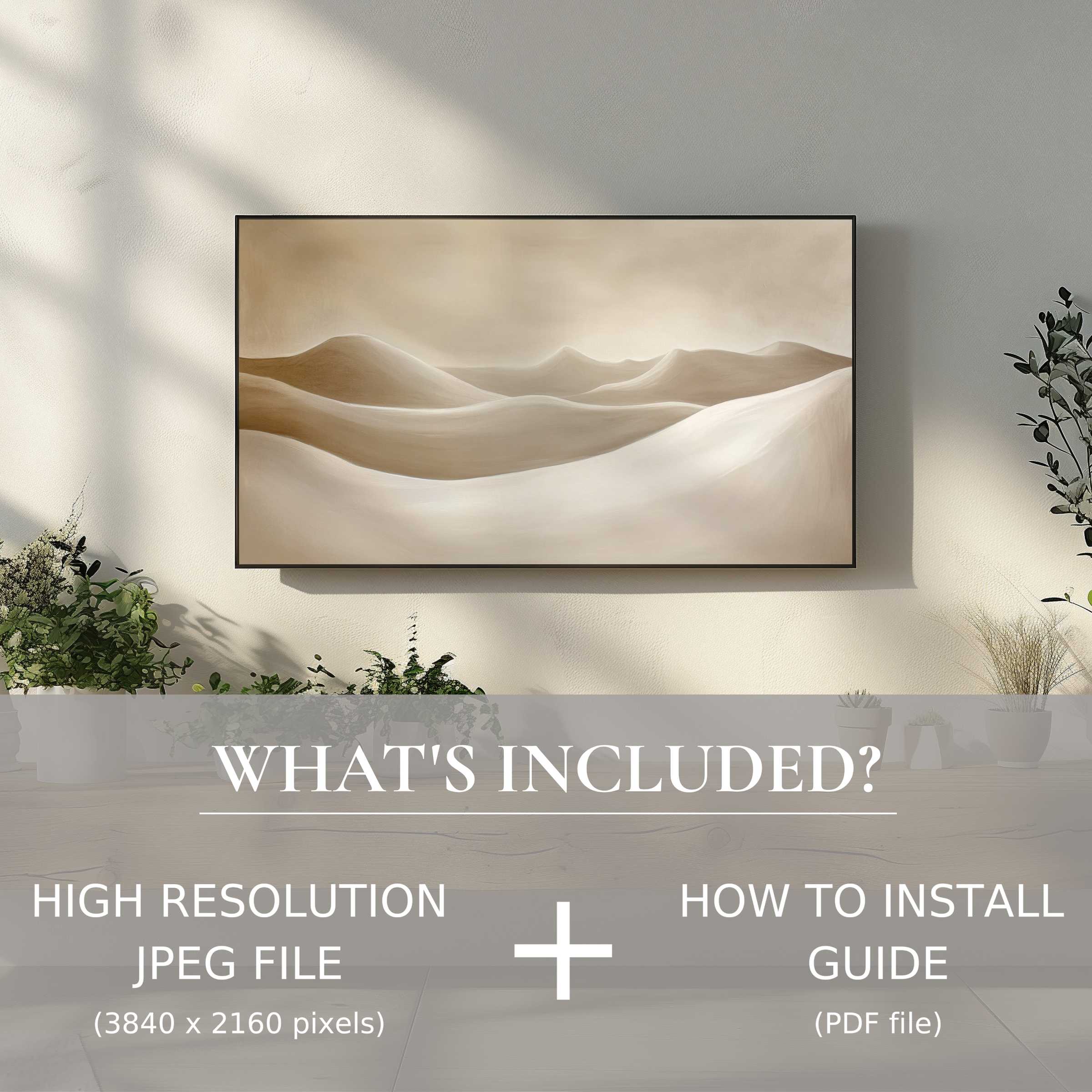 Elegant neutral digital TV art download enhancing serene living spaces with effortless, stylish digital display and easy installation