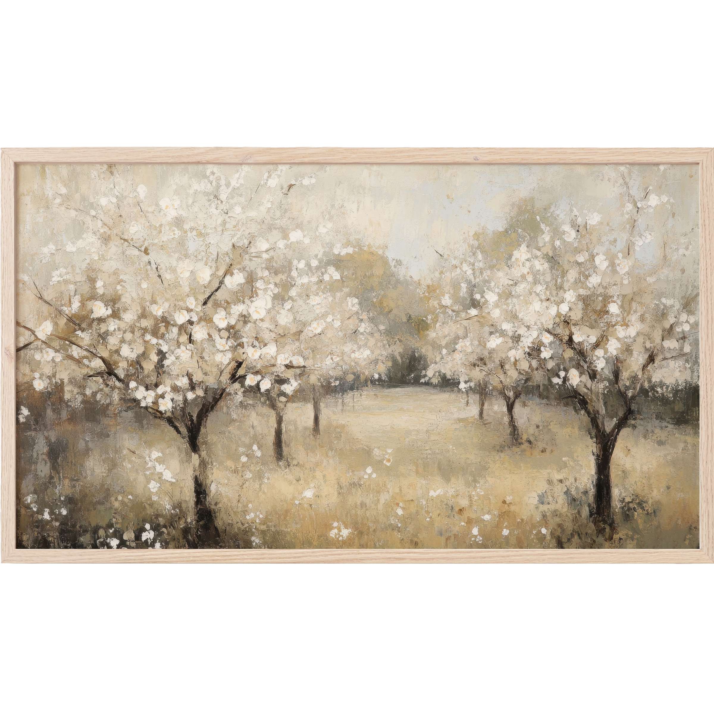 Softly textured floral landscape in muted creams and browns, framed for timeless vintage Frame TV Art elegance