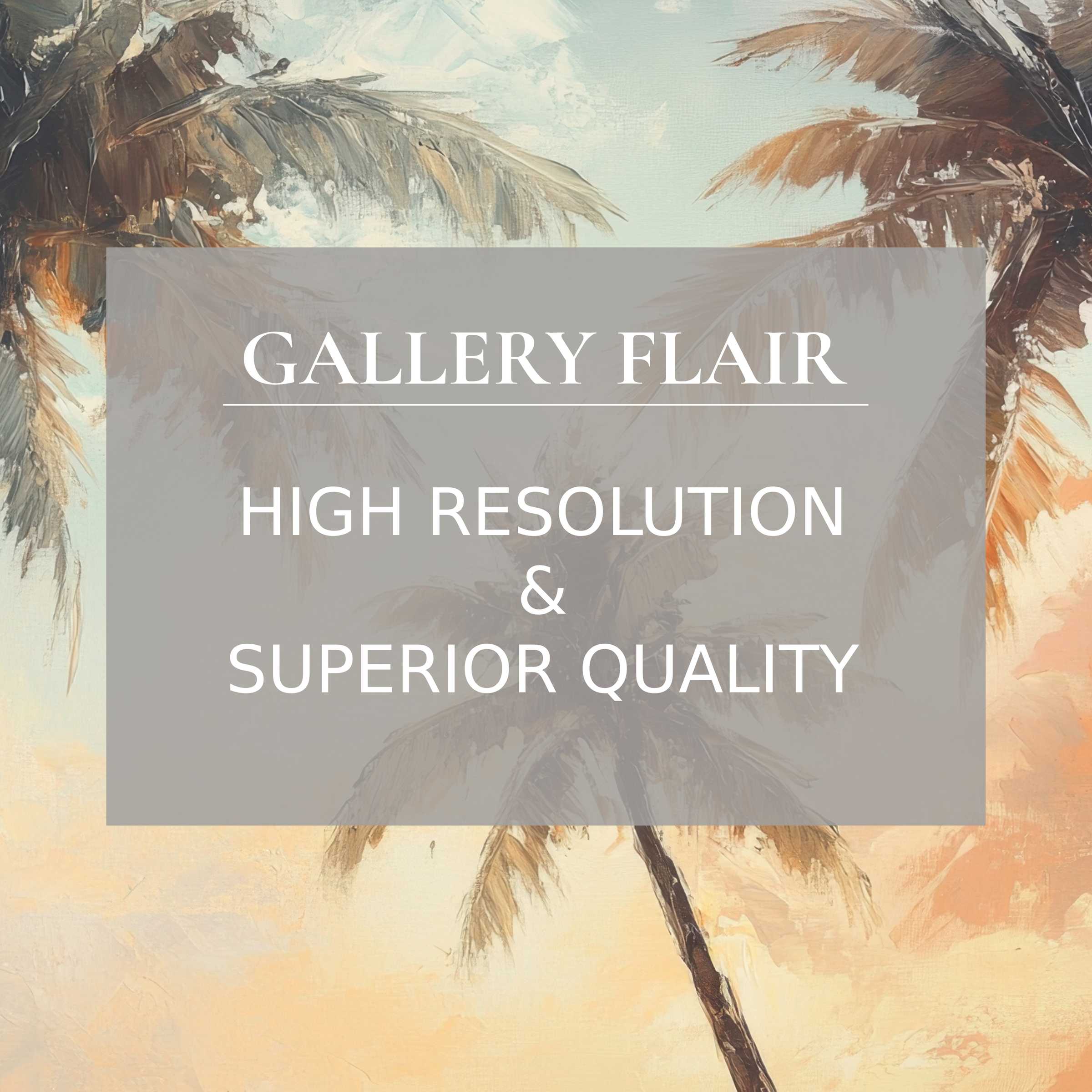 Calming beach printable art with textured palm trees and radiant sunset hues, enhancing modern interiors with refined, high-quality detail