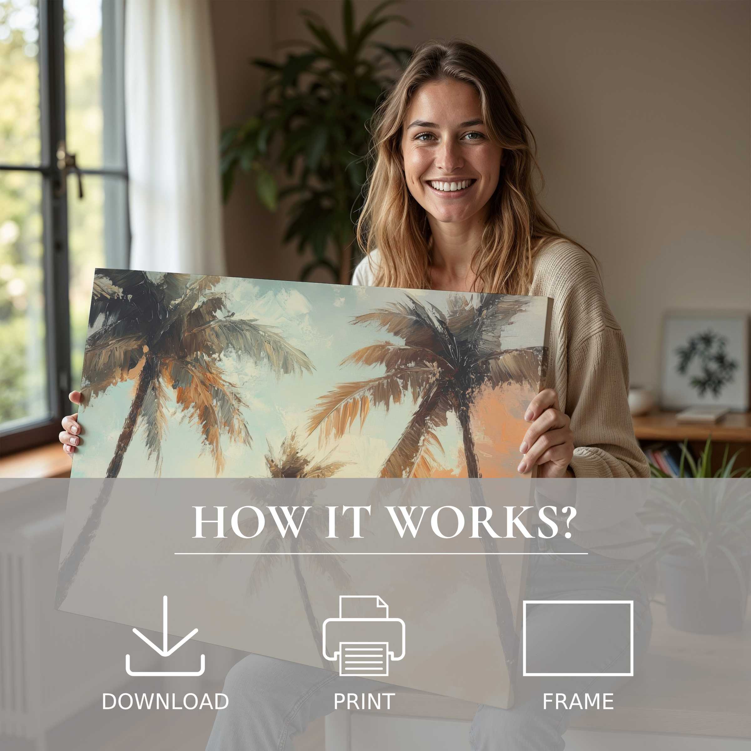 Radiate joy and calm with this beach digital art print, capturing effortless warmth in a modern home sanctuary