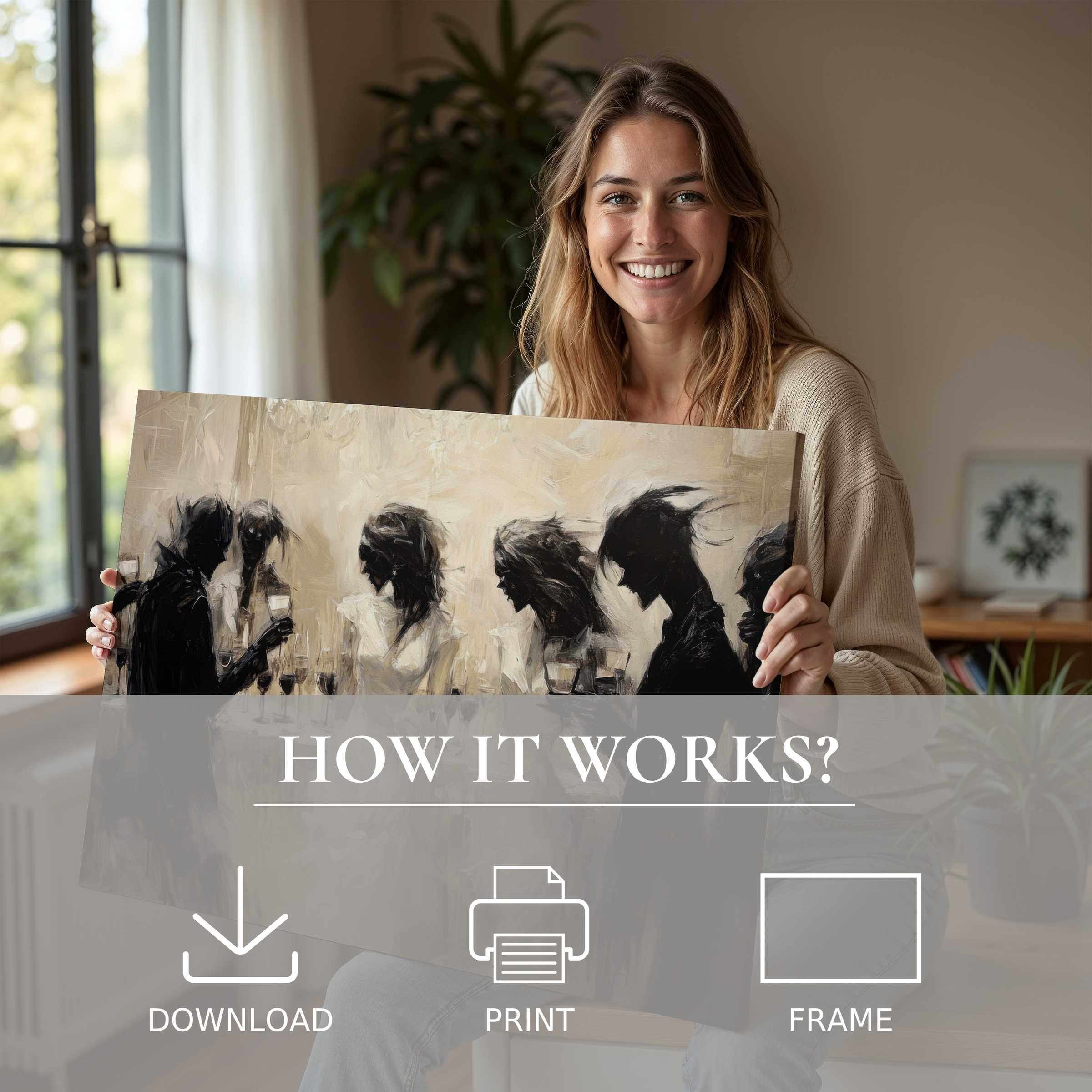 A serene moment of joy in a modern home, embracing the transformative charm of Halloween digital art print