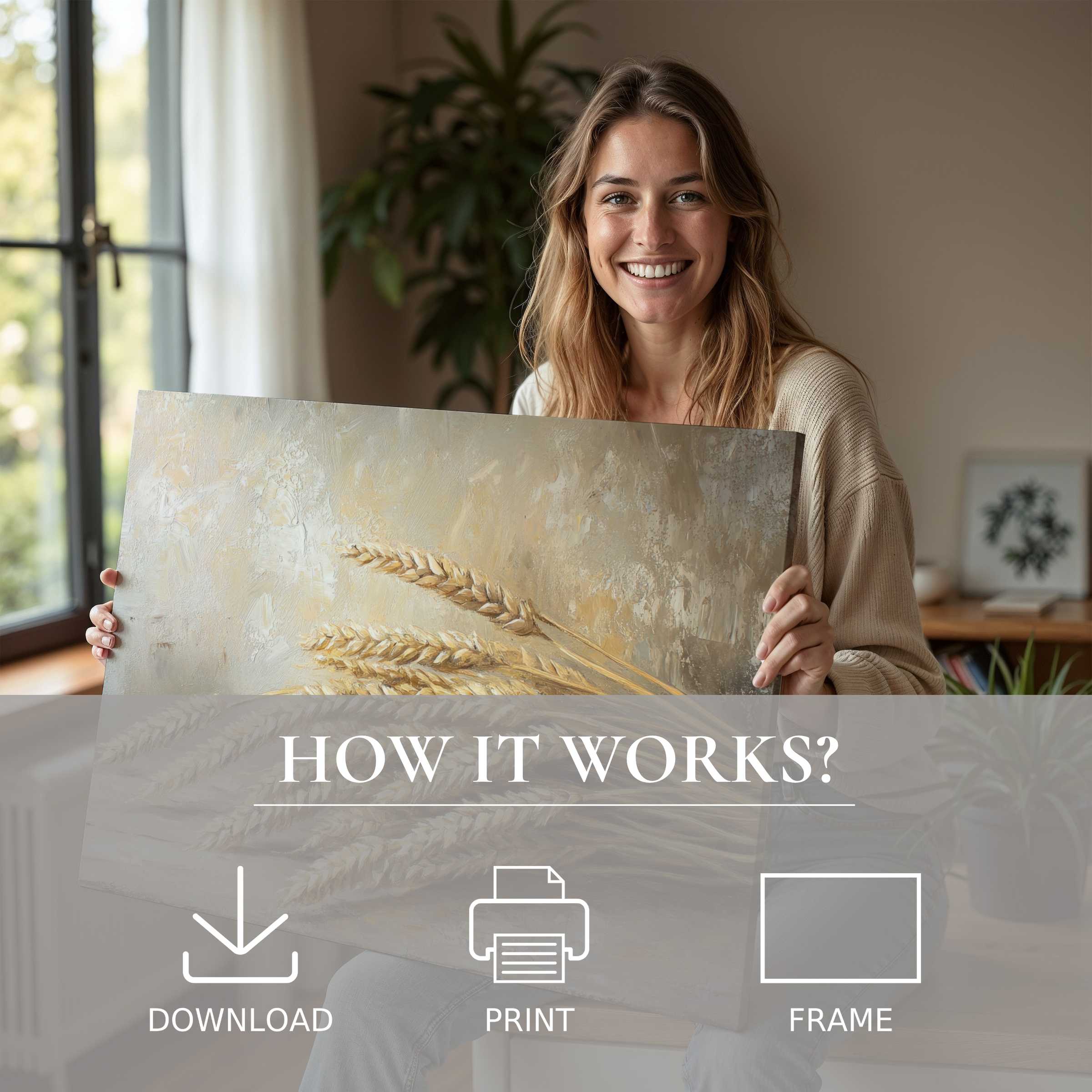 Radiant joy in a modern home as a woman embraces the timeless warmth of farmhouse digital art print