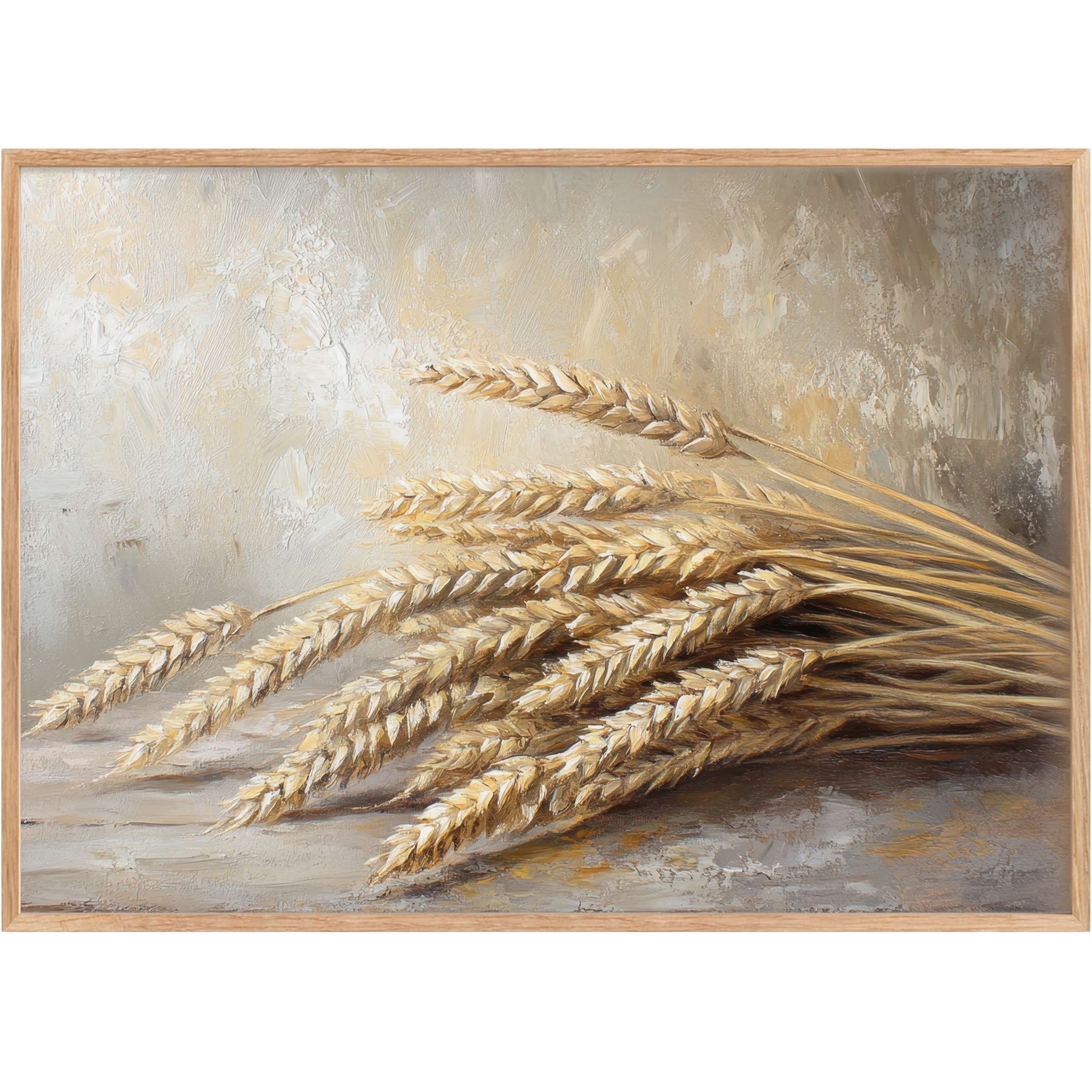 Warm and inviting farmhouse printable wall art featuring golden wheat sprigs against a soft, textured beige backdrop, evoking rustic calm