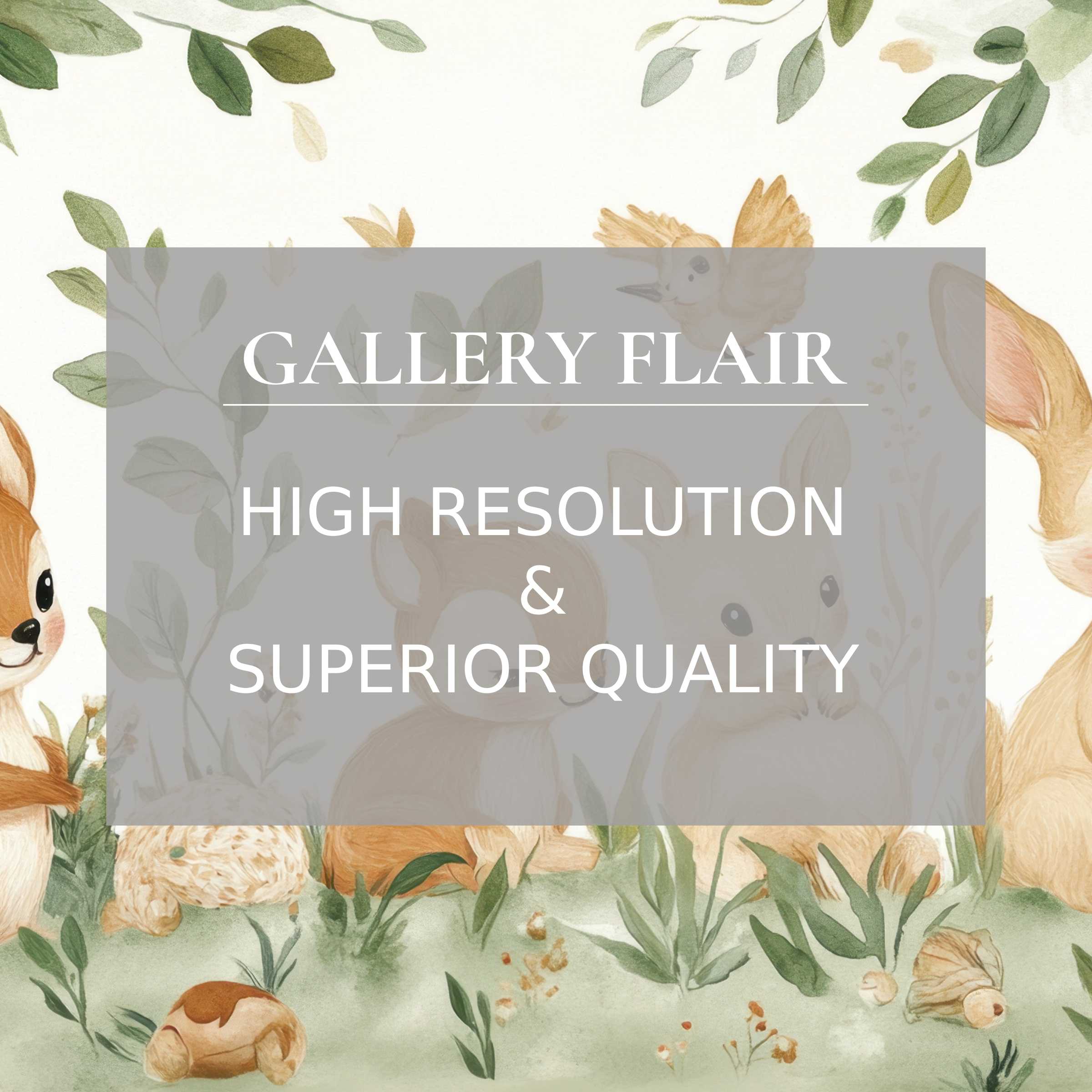 Nursery printable art featuring delicate woodland critters and soft greenery, exuding a calming, luxe ambiance with refined, high-resolution detail
