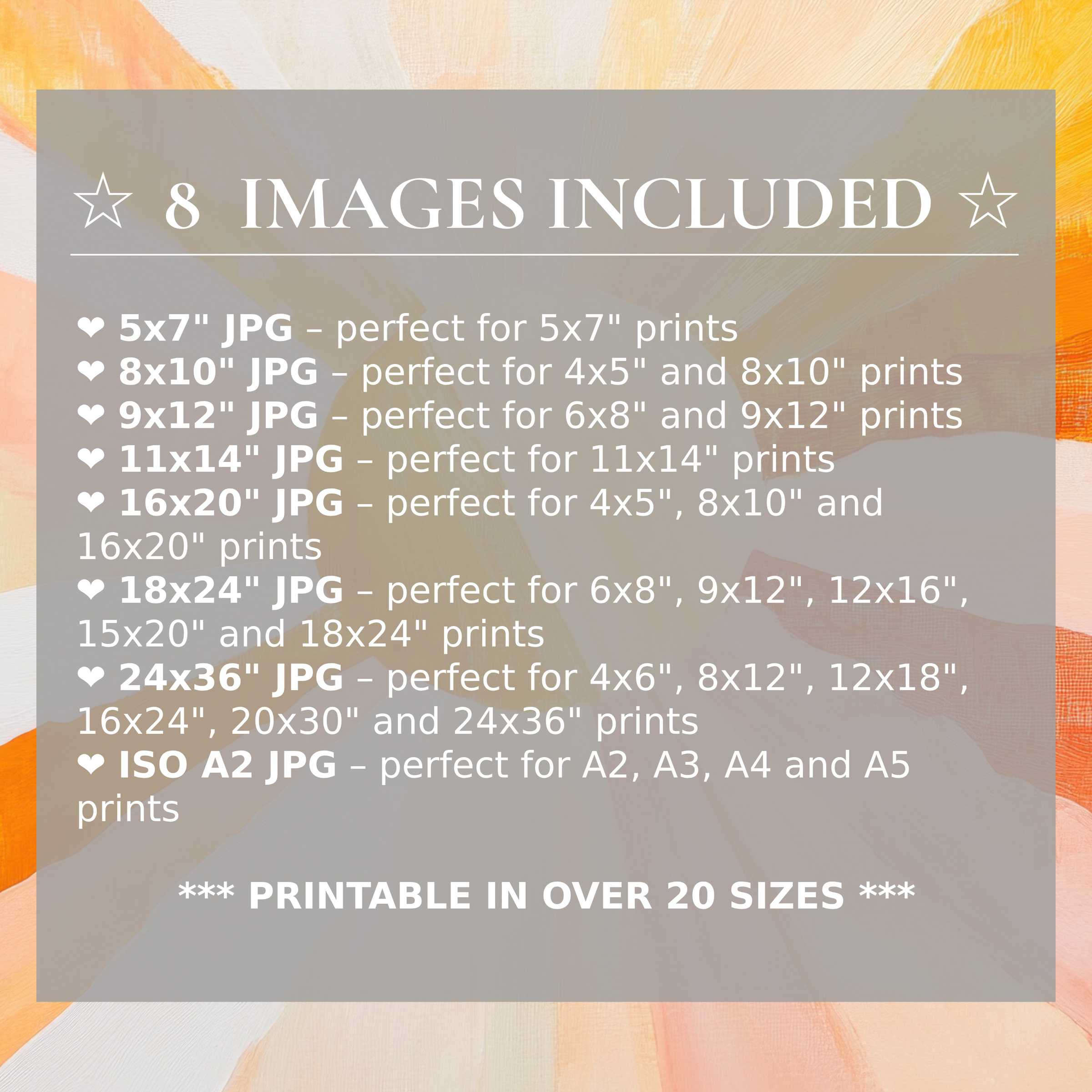 Radiant boho digital print in warm amber and soft cream hues, enhancing modern interiors with style and 8 high-quality sizes included