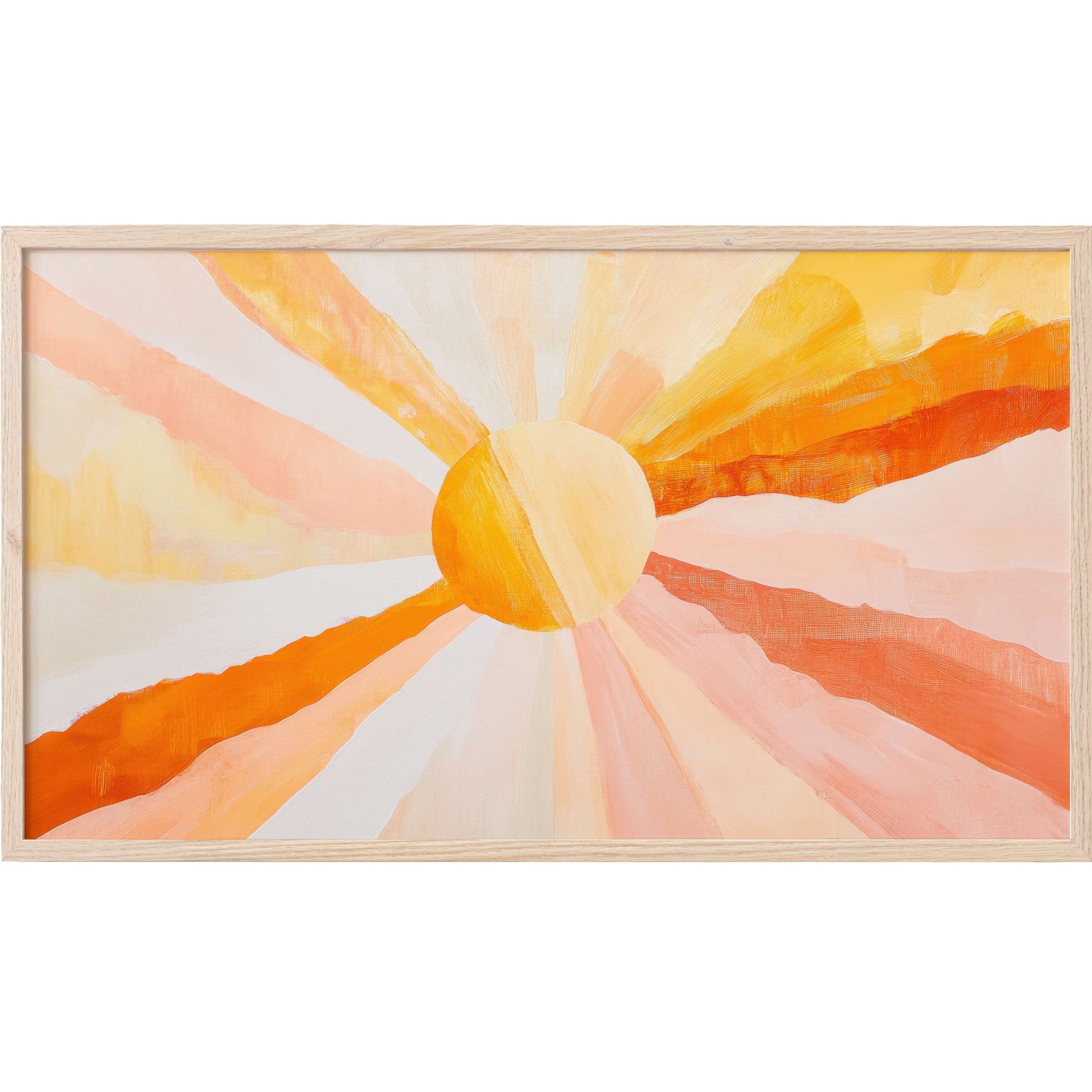 Boho Frame TV Art featuring warm sunburst in soft oranges, yellows, and blush tones with a modern, elegant style