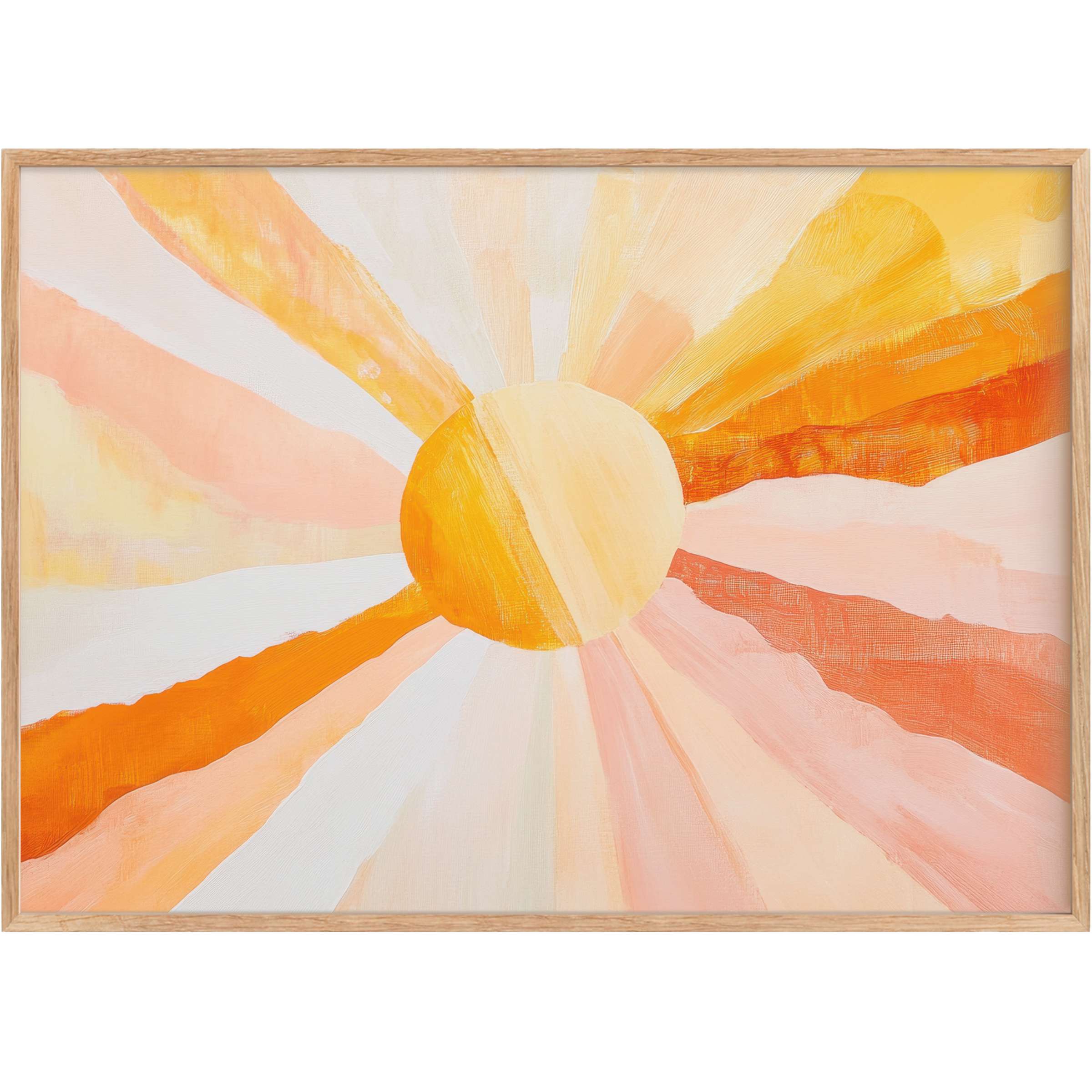 Radiant boho printable wall art with warm ochre and soft peach rays, evoking sunlit serenity and effortless chic