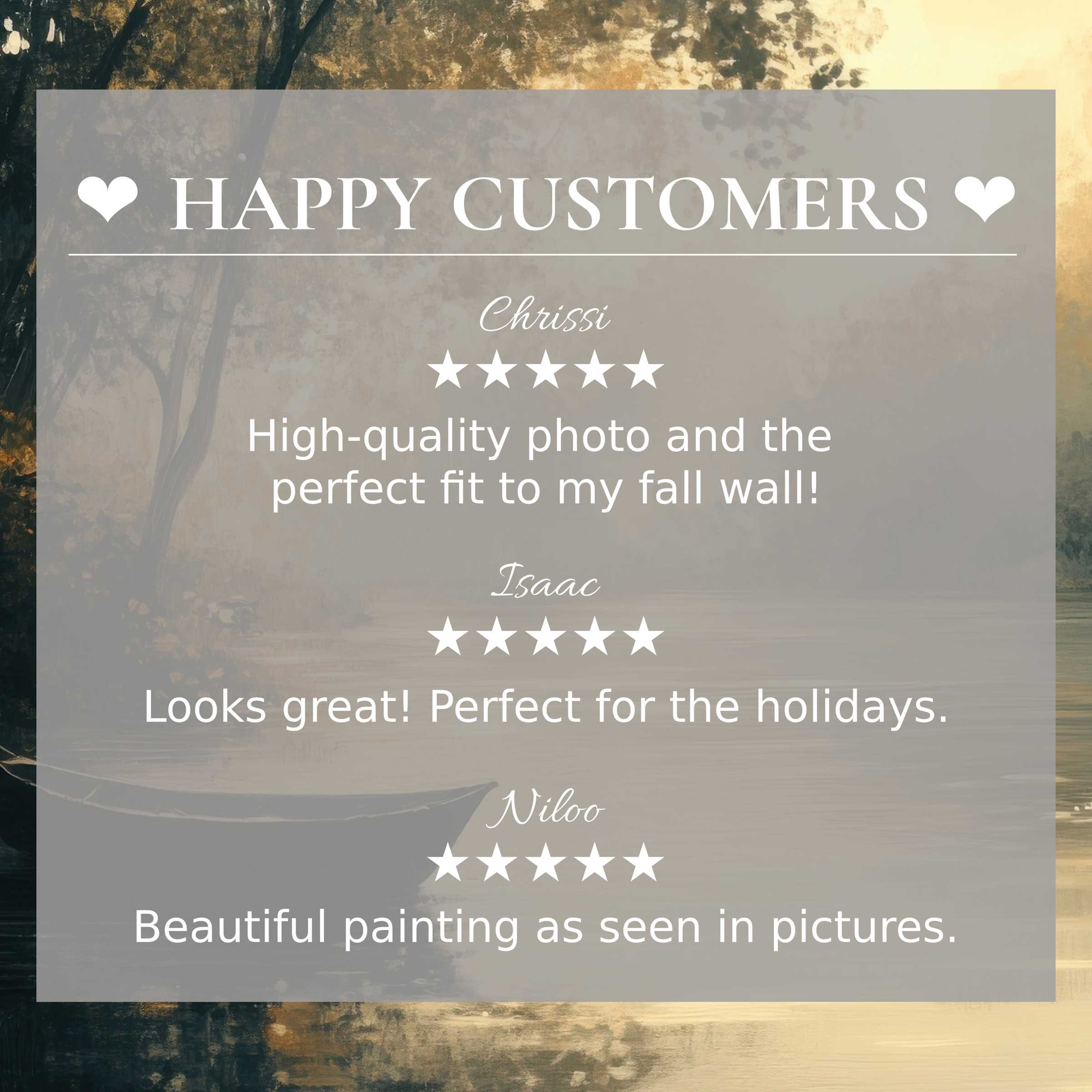 Refined landscape art for Frame TV with misty river tones; layout inspires trust via happy customer reviews and elegance