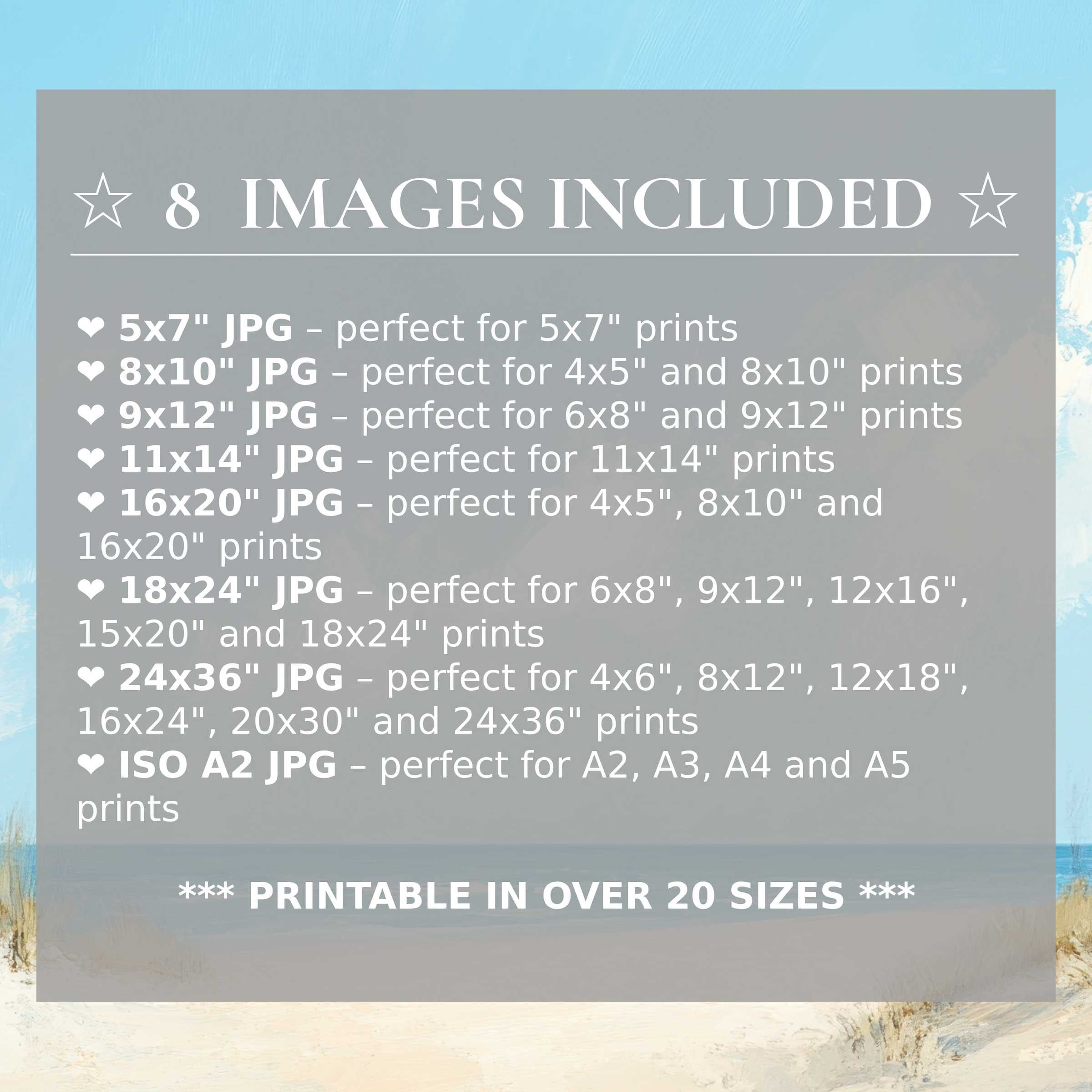 Radiant summer digital print with serene blues and sandy tones, offered in 8 high-quality sizes elevating modern interiors with versatile elegance