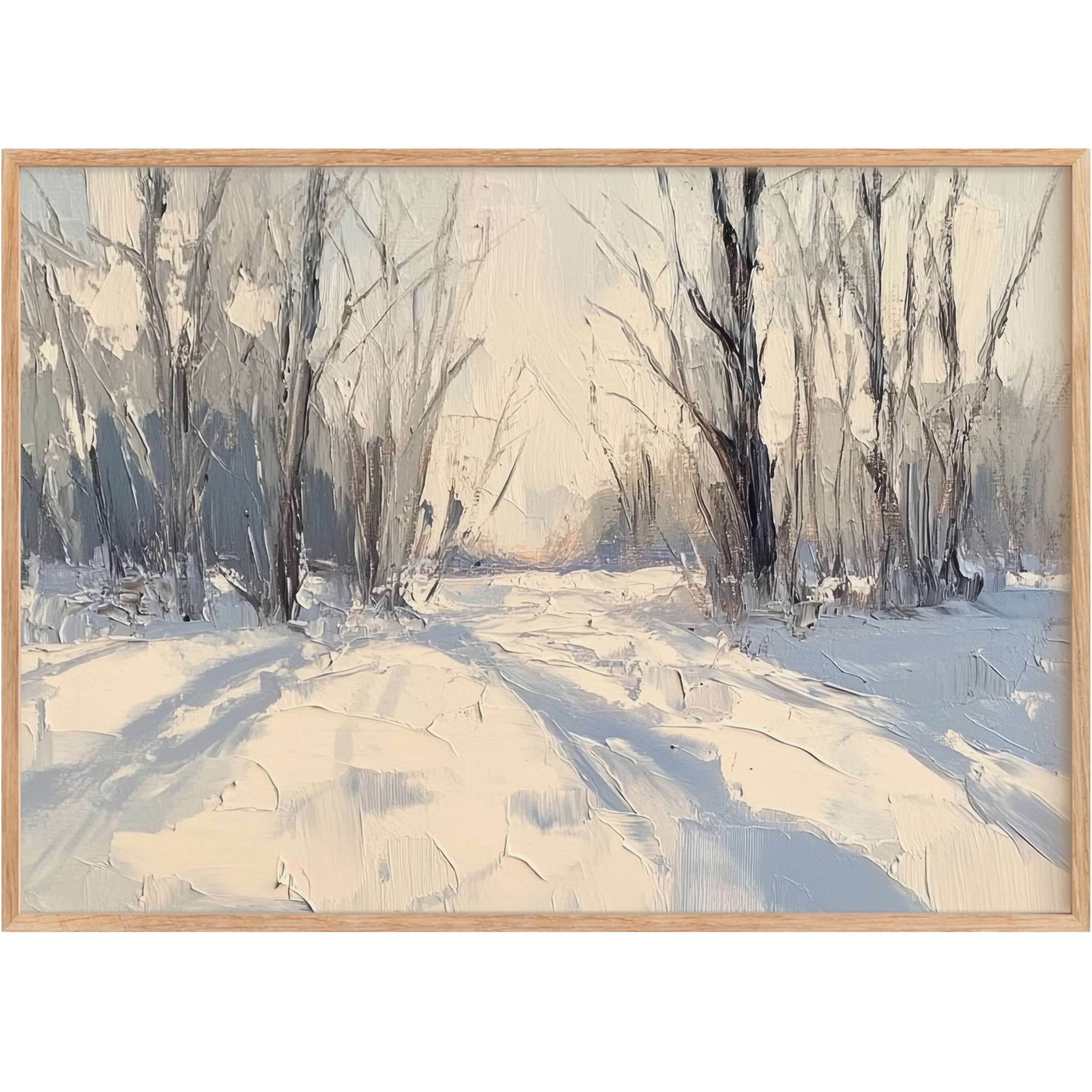 Ethereal tree printable wall art in soft greys and creams, evoking serene winter calm and timeless natural elegance