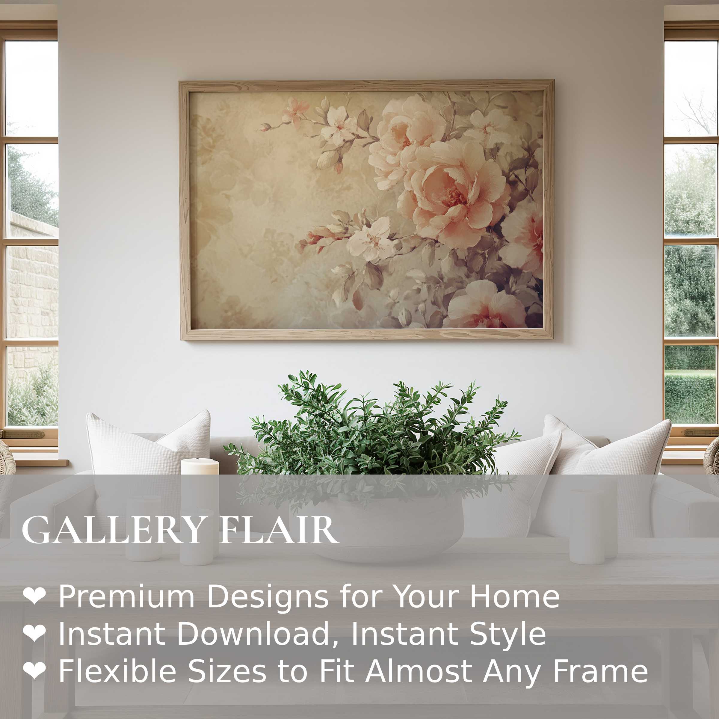 Botanical wall art print featuring soft blush peonies in a serene vintage style, enhancing modern minimalist living spaces with calming elegance
