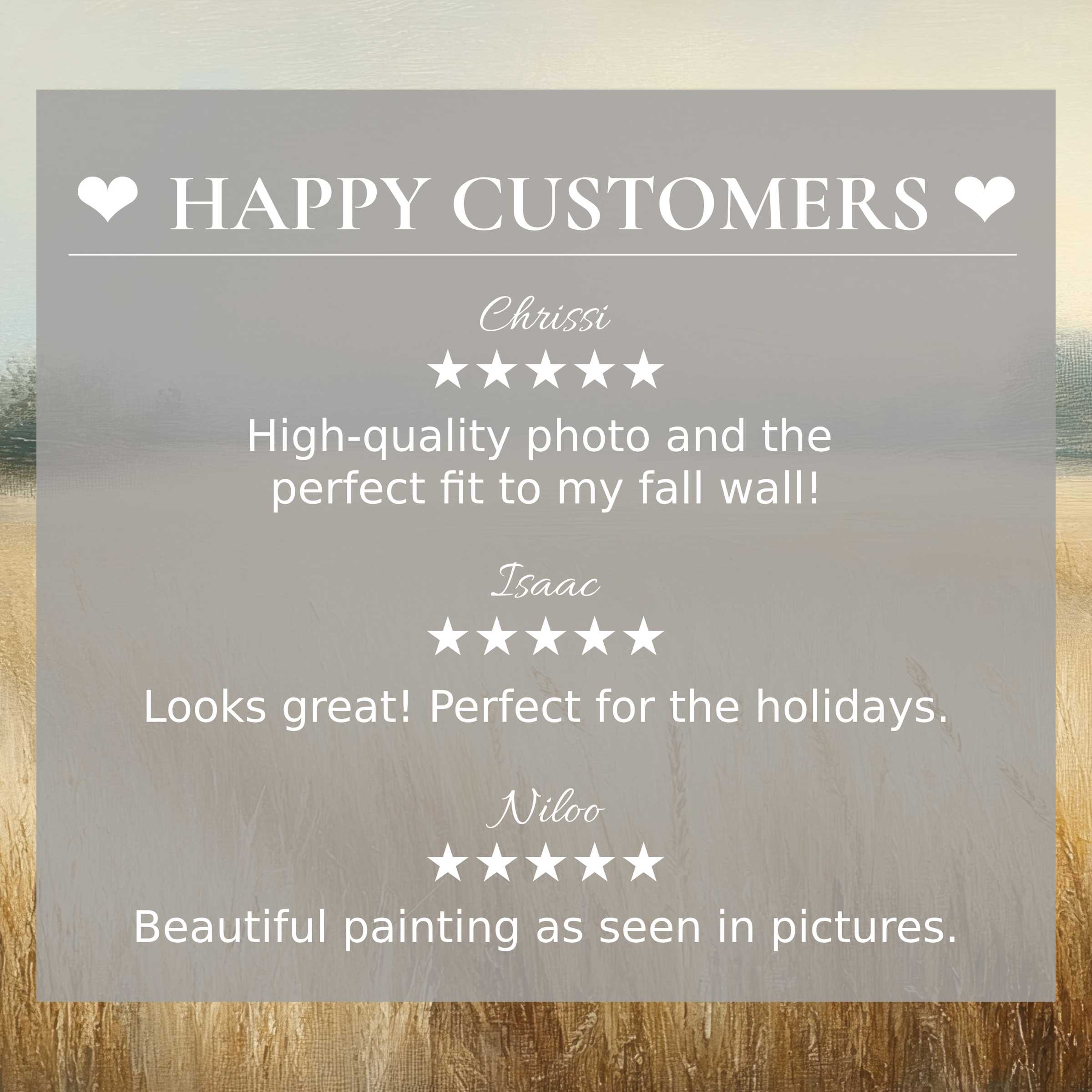 Farmhouse art for Frame TV with abstract sunset hues, featuring happy customer reviews that inspire trust and elegance