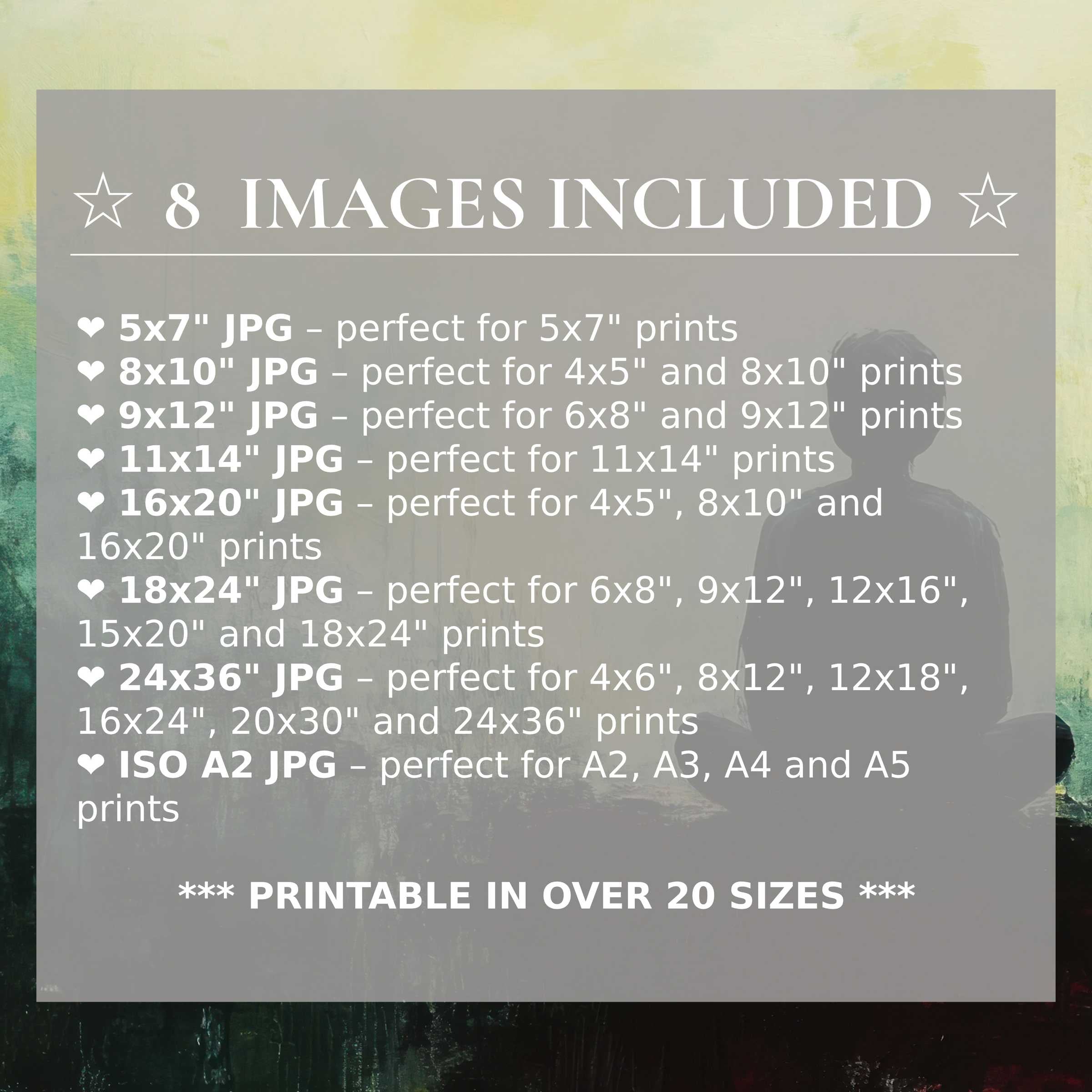 Radiant modern digital print in soothing greens and warm yellows, elevating interiors with style and 8 sizes included