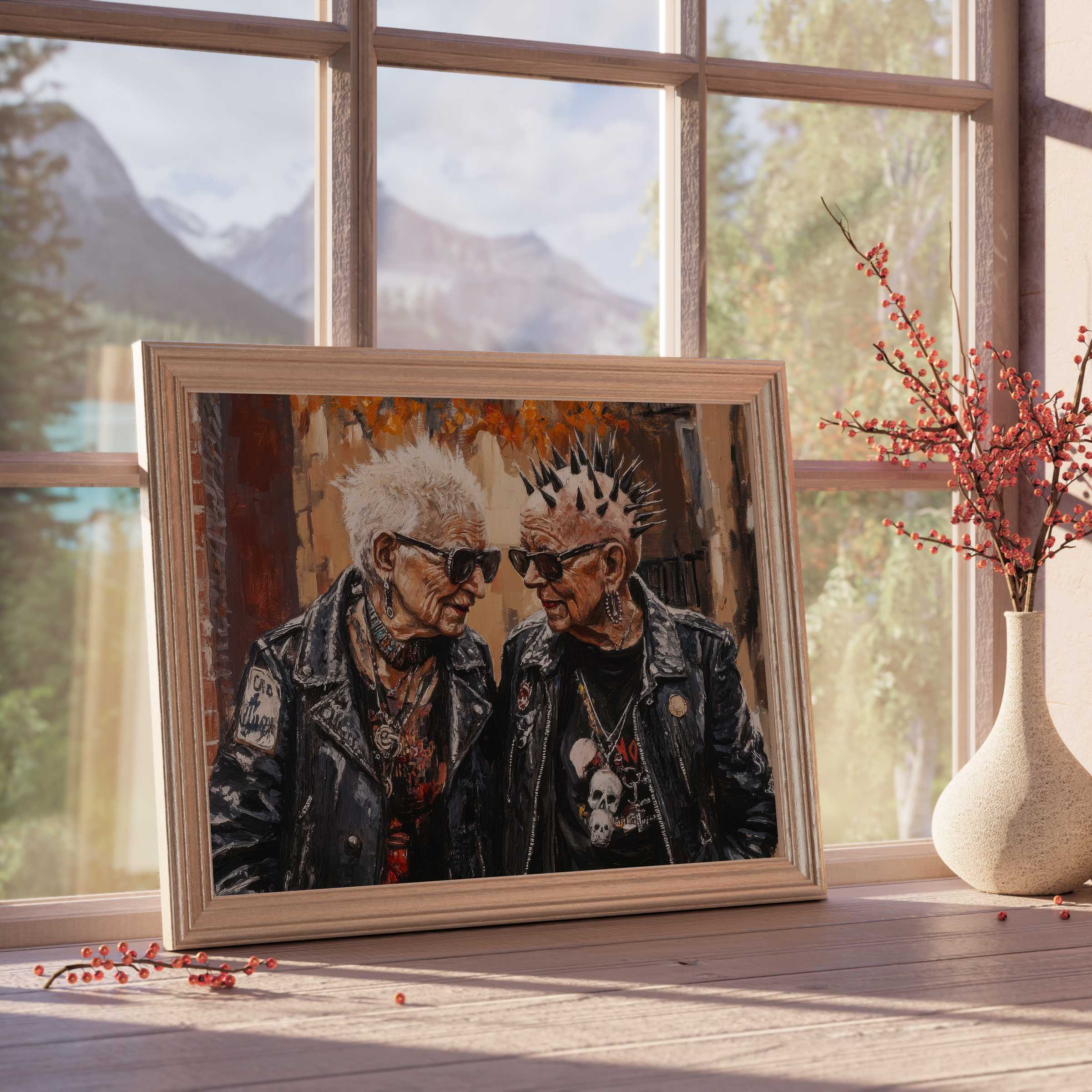 Bold street art downloadable art capturing timeless rebellion and vibrant friendship, elevating curated interiors with edgy charm