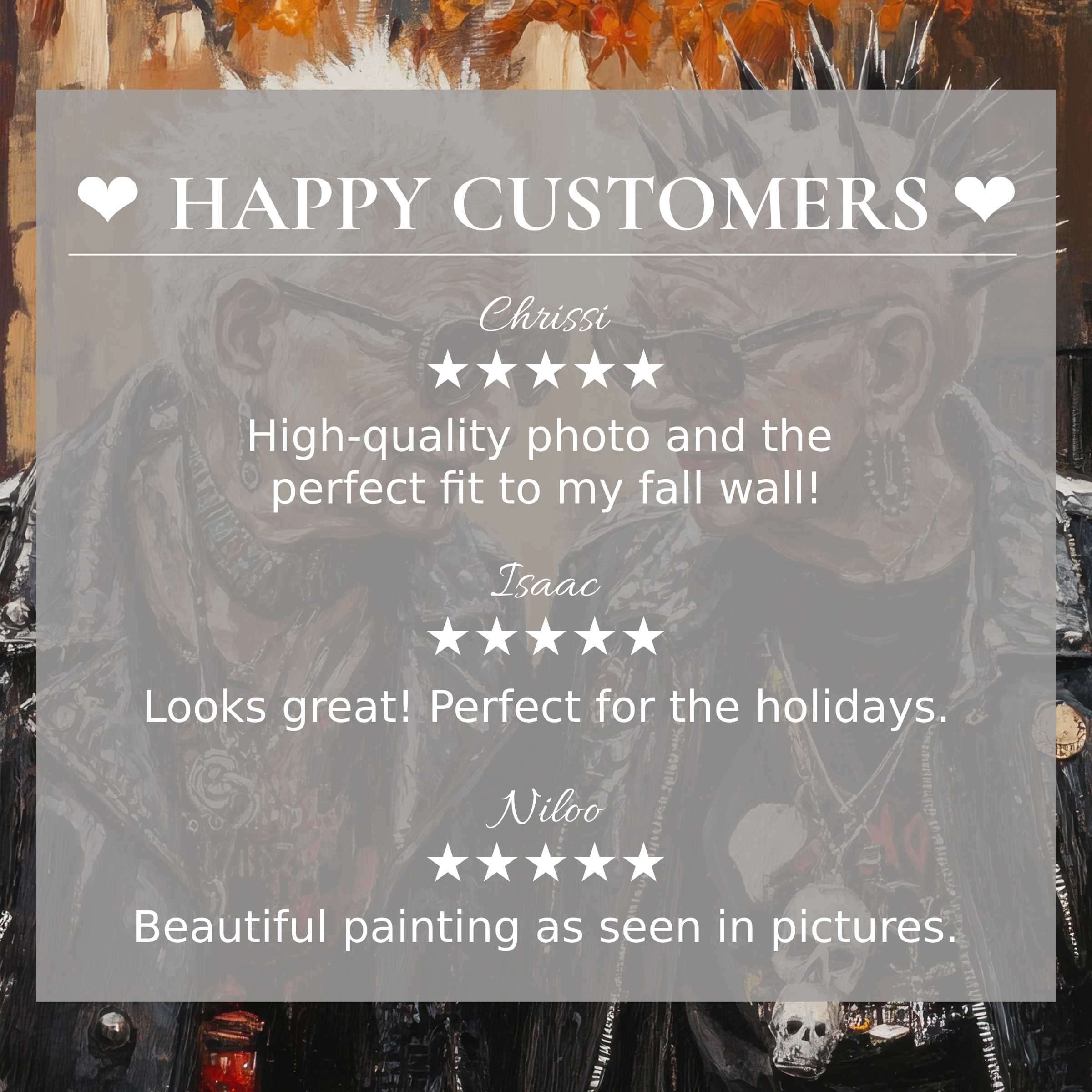 Street art for Frame TV with abstract warm tones, showcasing happy customer reviews and elegant product style