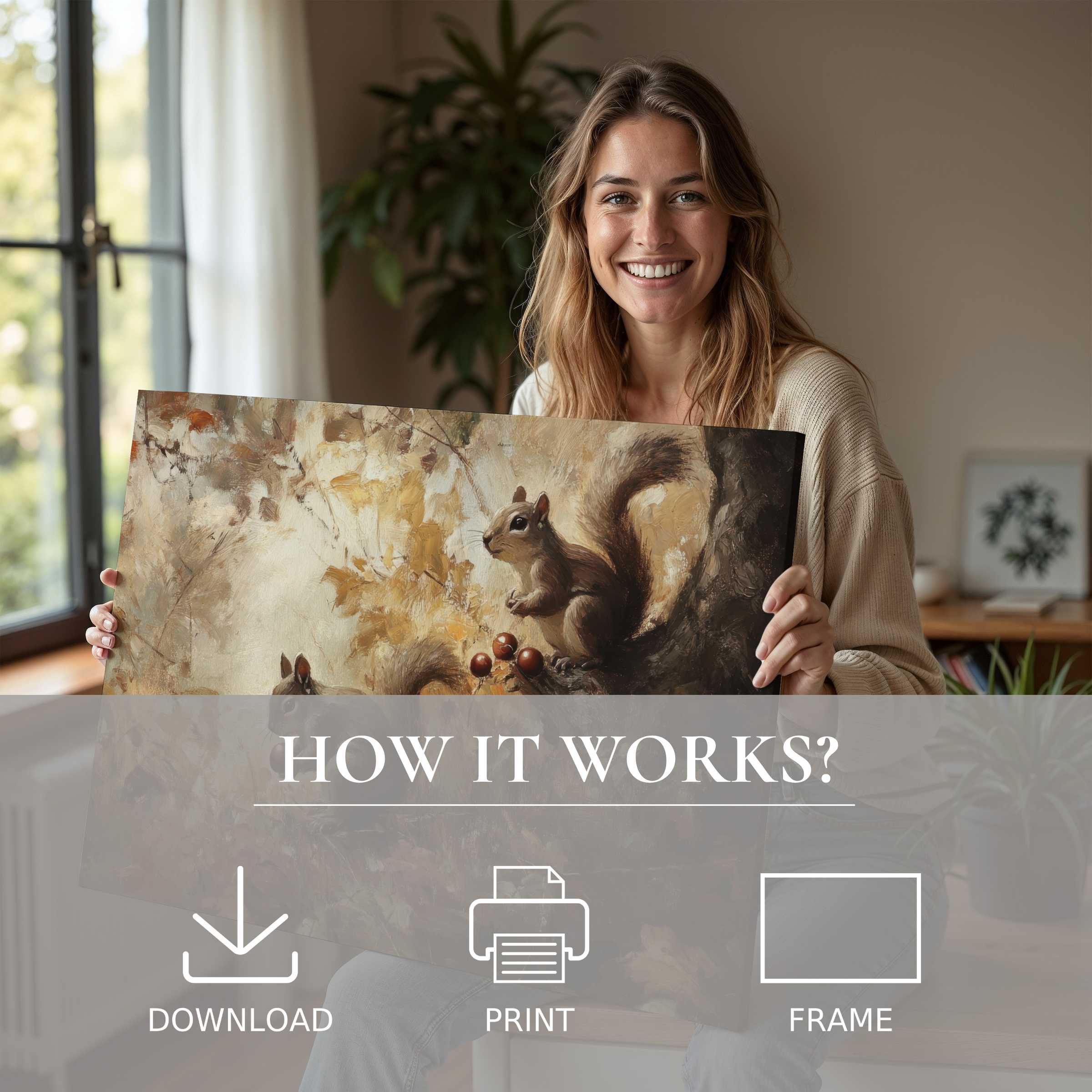 A serene moment of joy in a modern home, embracing fall digital art print’s warm hues that invite harmony and ease