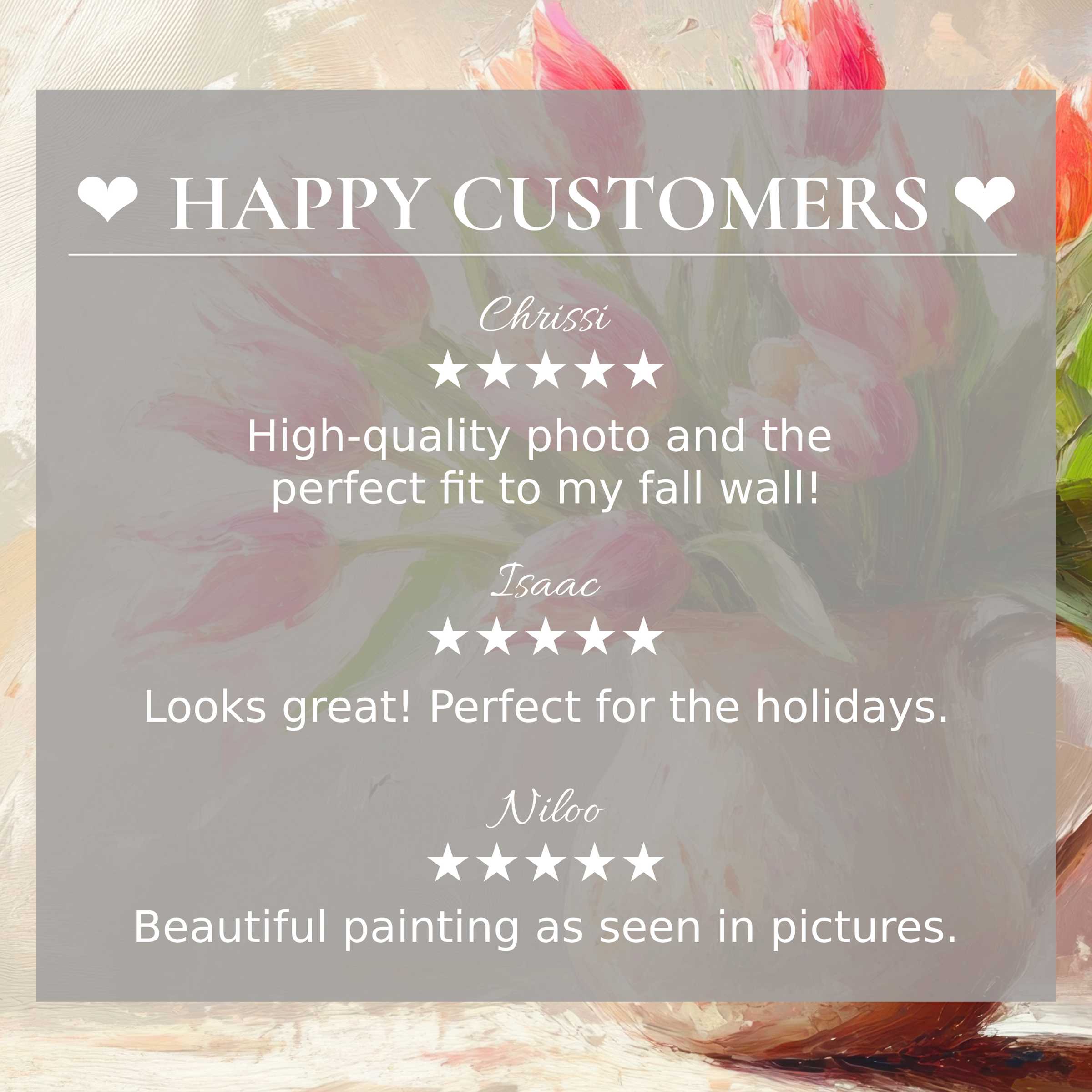 Elegant easter art for Frame TV with soft floral brushstrokes, showcasing happy customer reviews and refined style