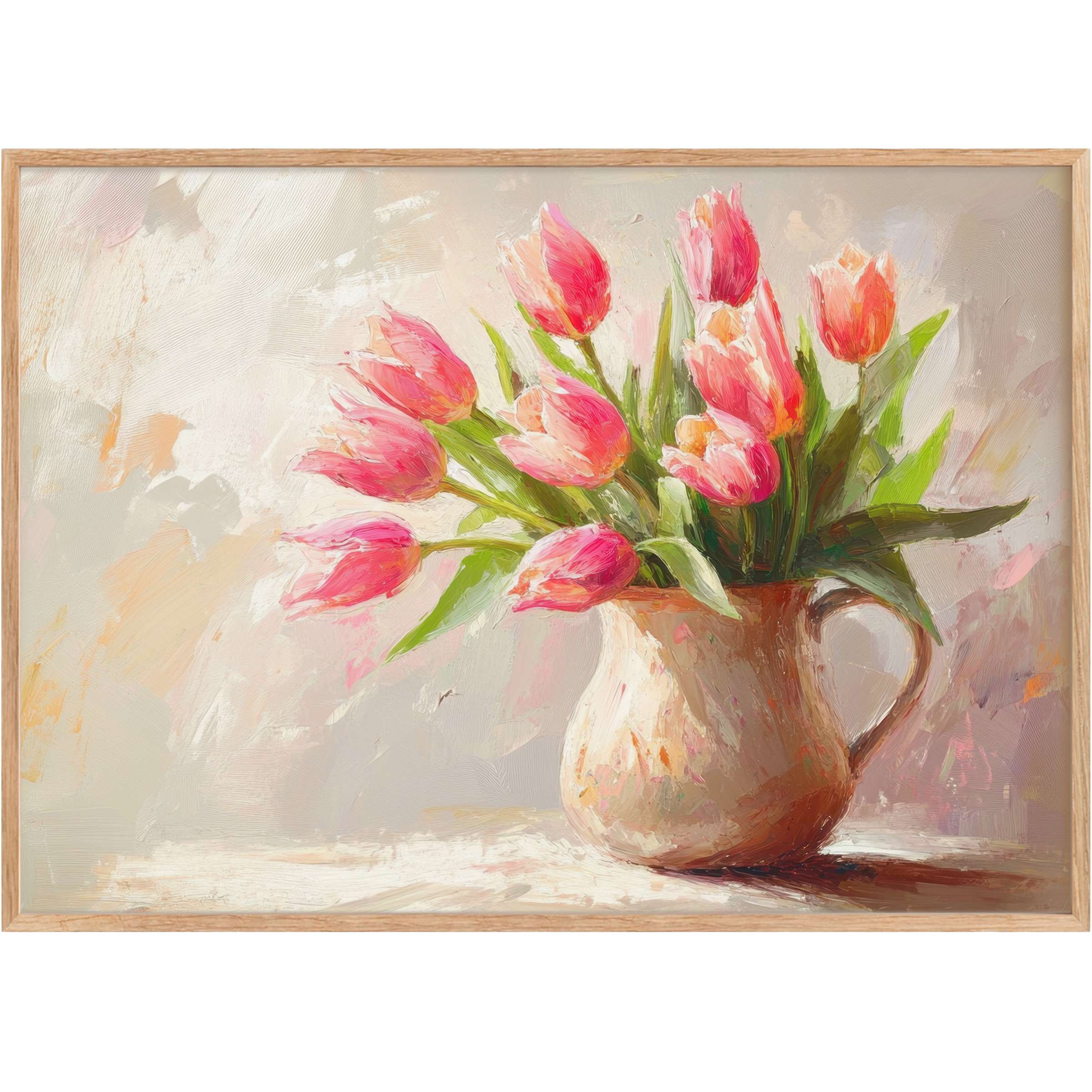 Easter printable wall art featuring vibrant pink tulips in a rustic vase, radiating warmth and springtime elegance