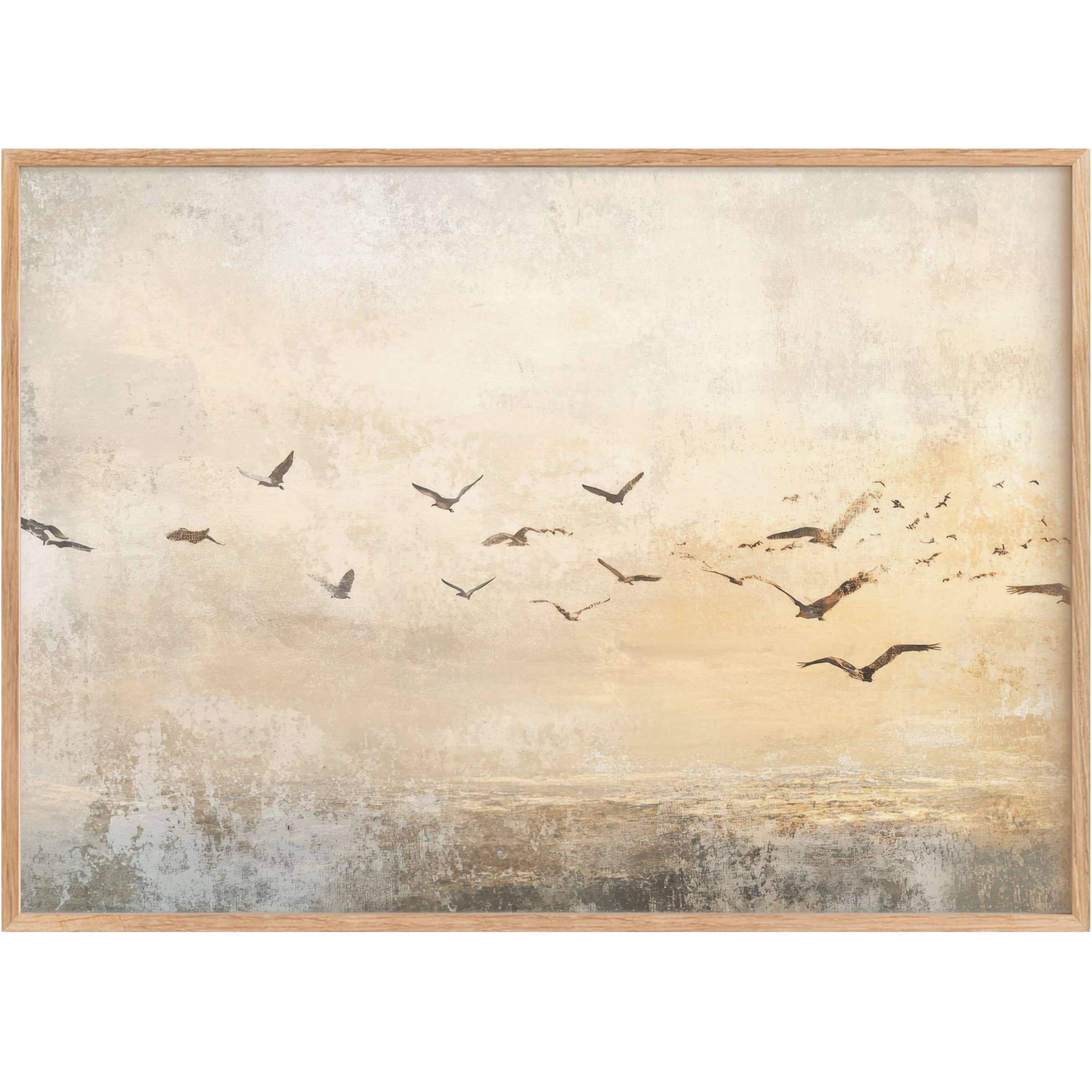 Ethereal vintage printable wall art with soft ochre and muted grays, evoking serene freedom and timeless elegance