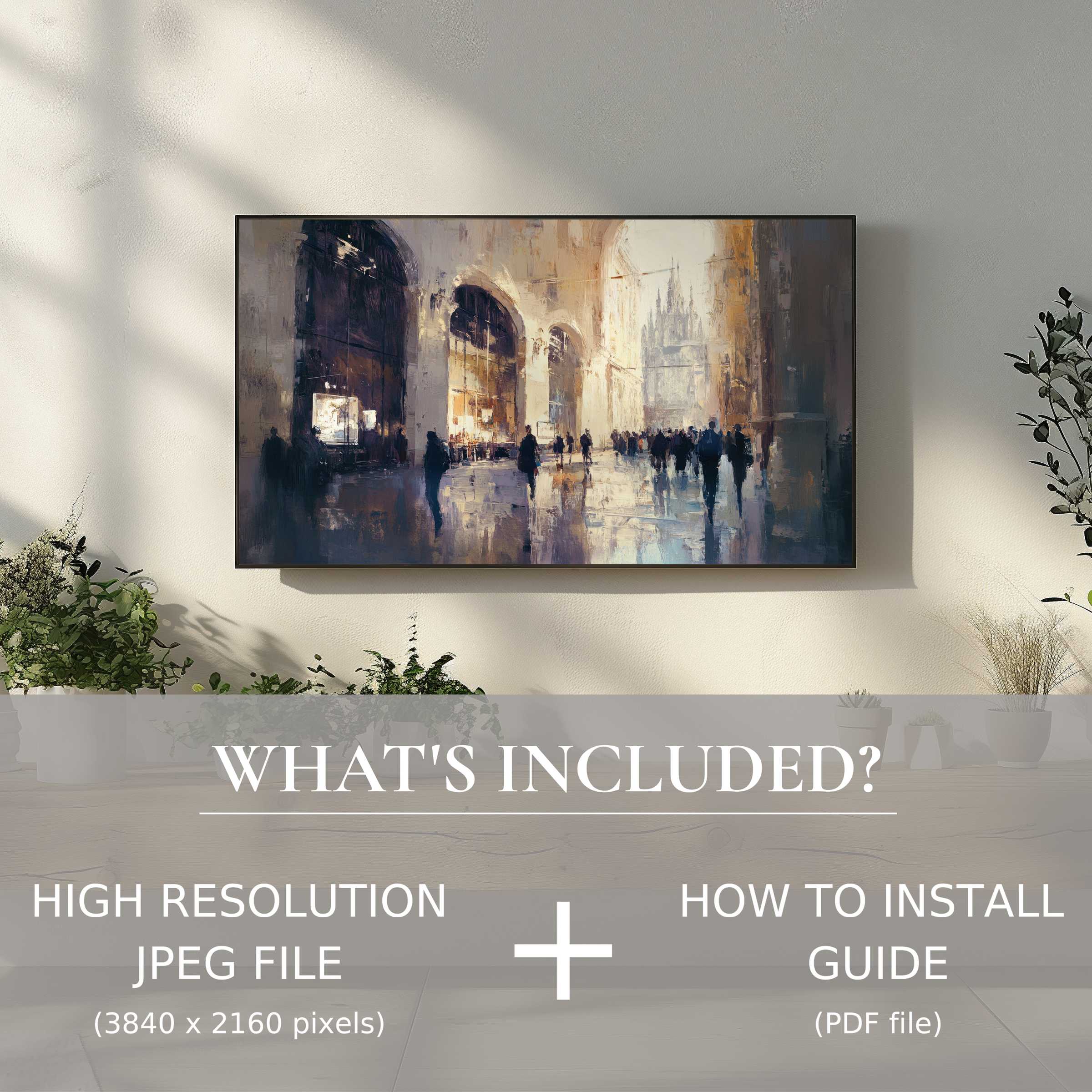 Elegant urban digital TV art download for effortless style; enhances living space with high-res and easy digital use