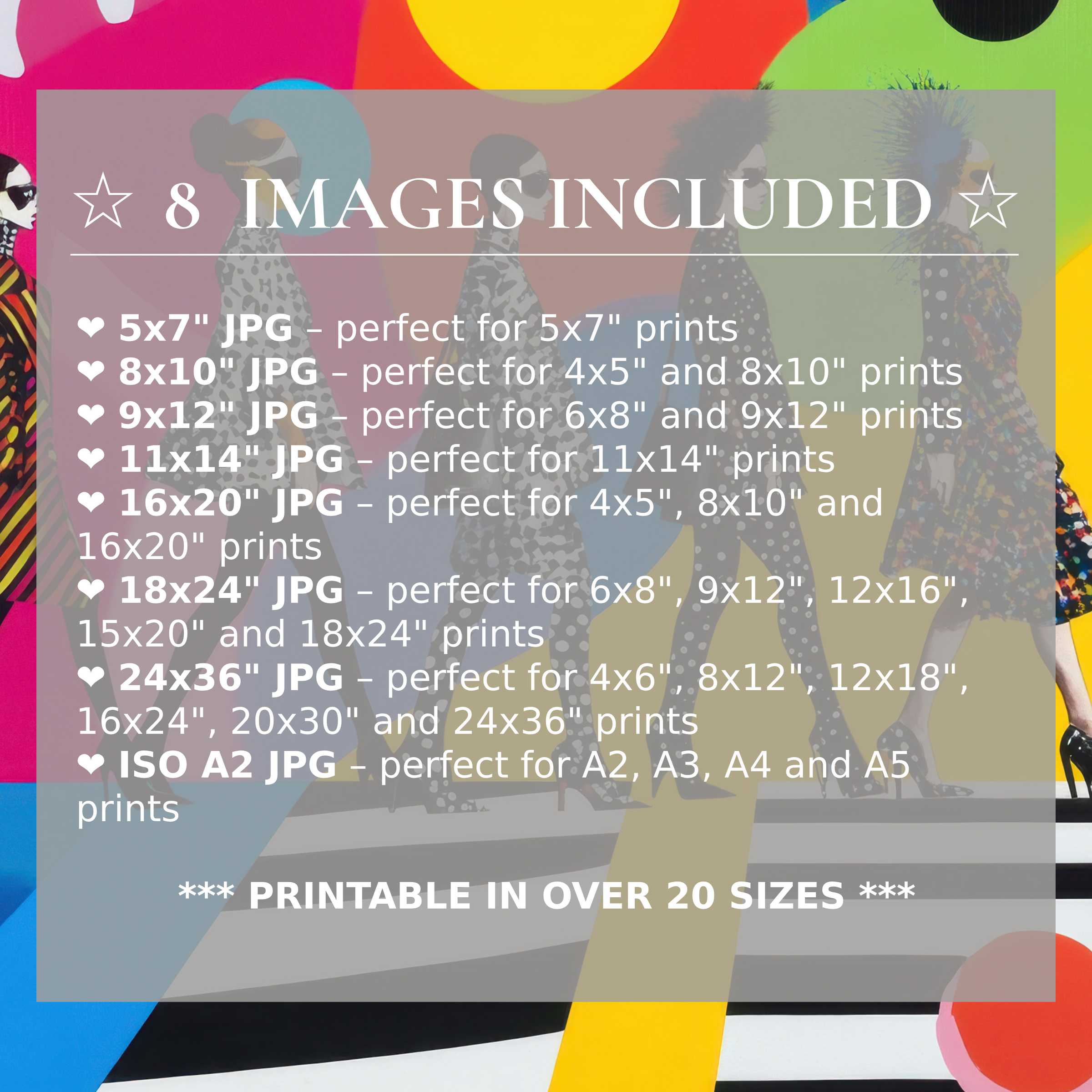 Pop art digital print radiates bold pinks, reds, yellows, and greens, elevating modern interiors with 8 high-quality sizes included