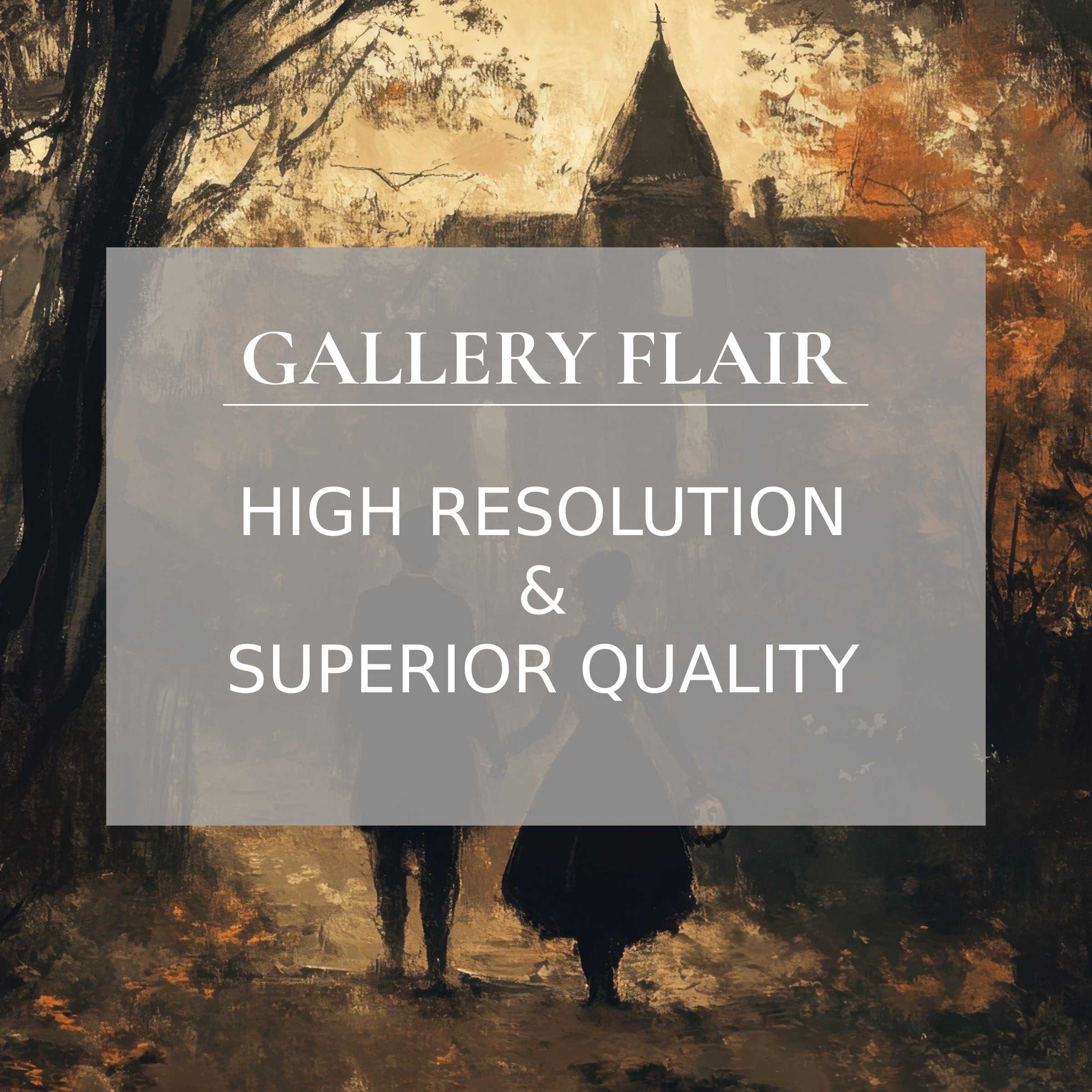 Hauntingly elegant Halloween printable art capturing a twilight stroll near a gothic chapel, rendered in rich, textured detail to elevate modern interiors with a mysterious, atmospheric charm