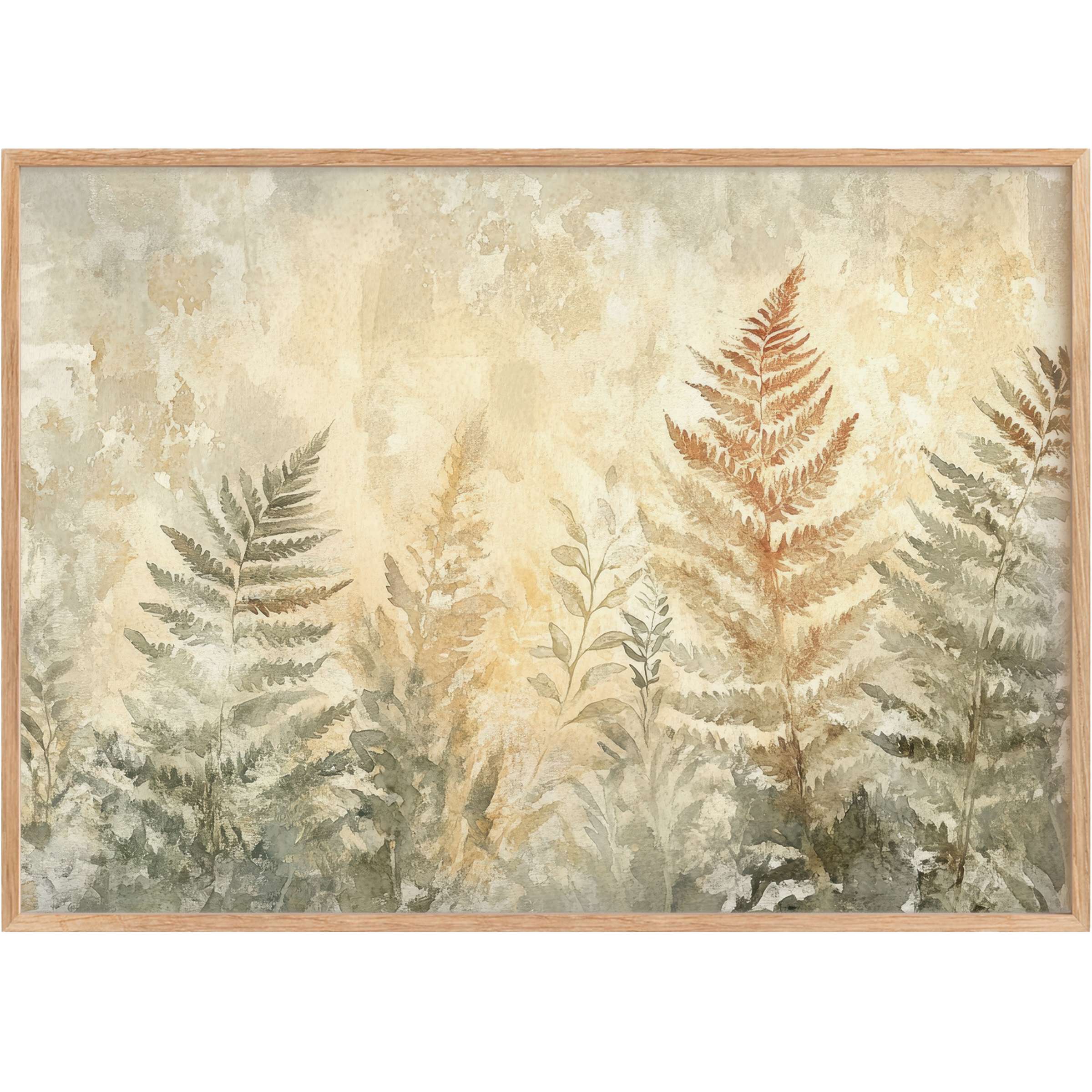Botanical printable wall art in muted greens and warm sienna evokes a serene, earthy ambiance, perfect for refined living spaces