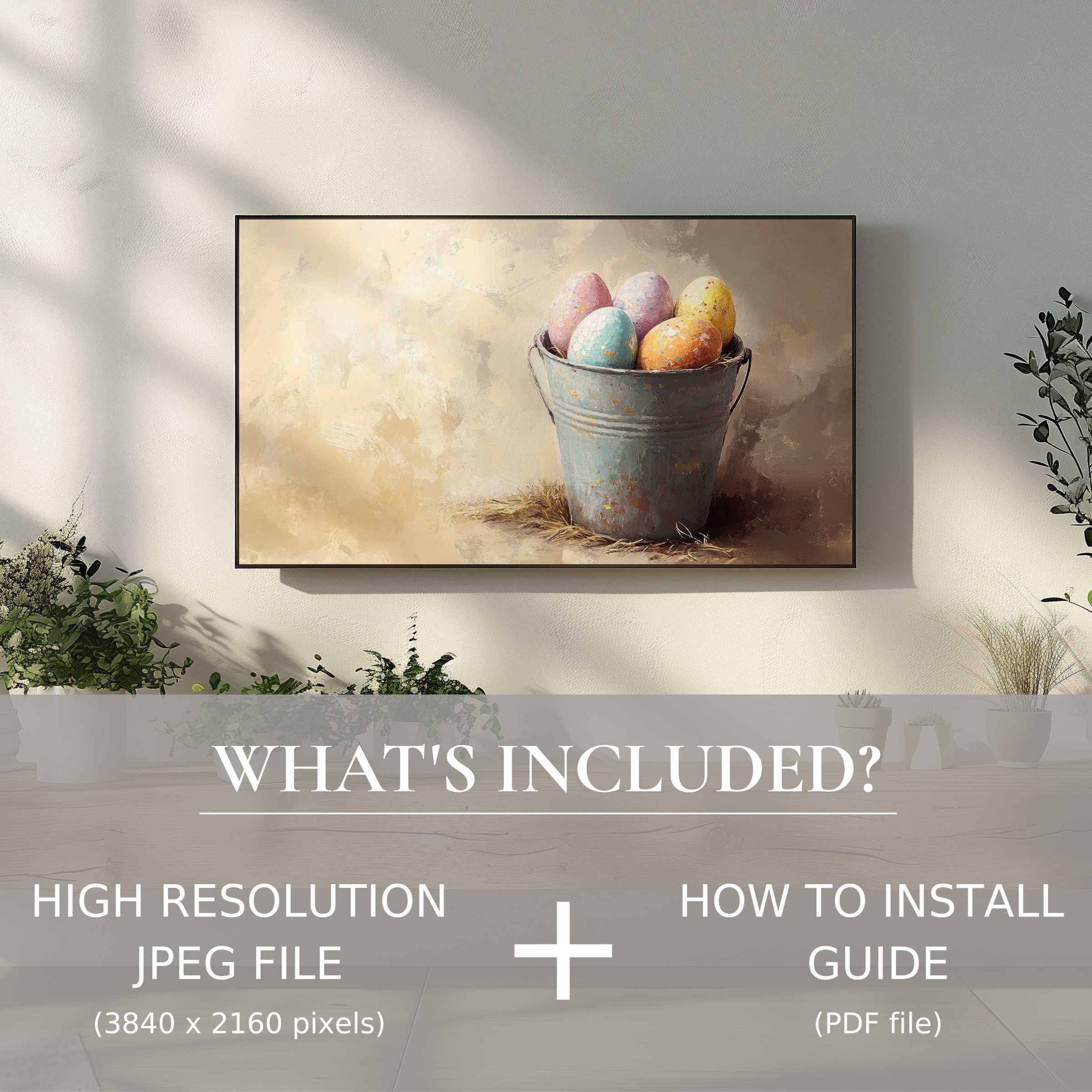 Elegant easter digital TV art download, easy to use, enhancing modern living spaces with soft tones and style