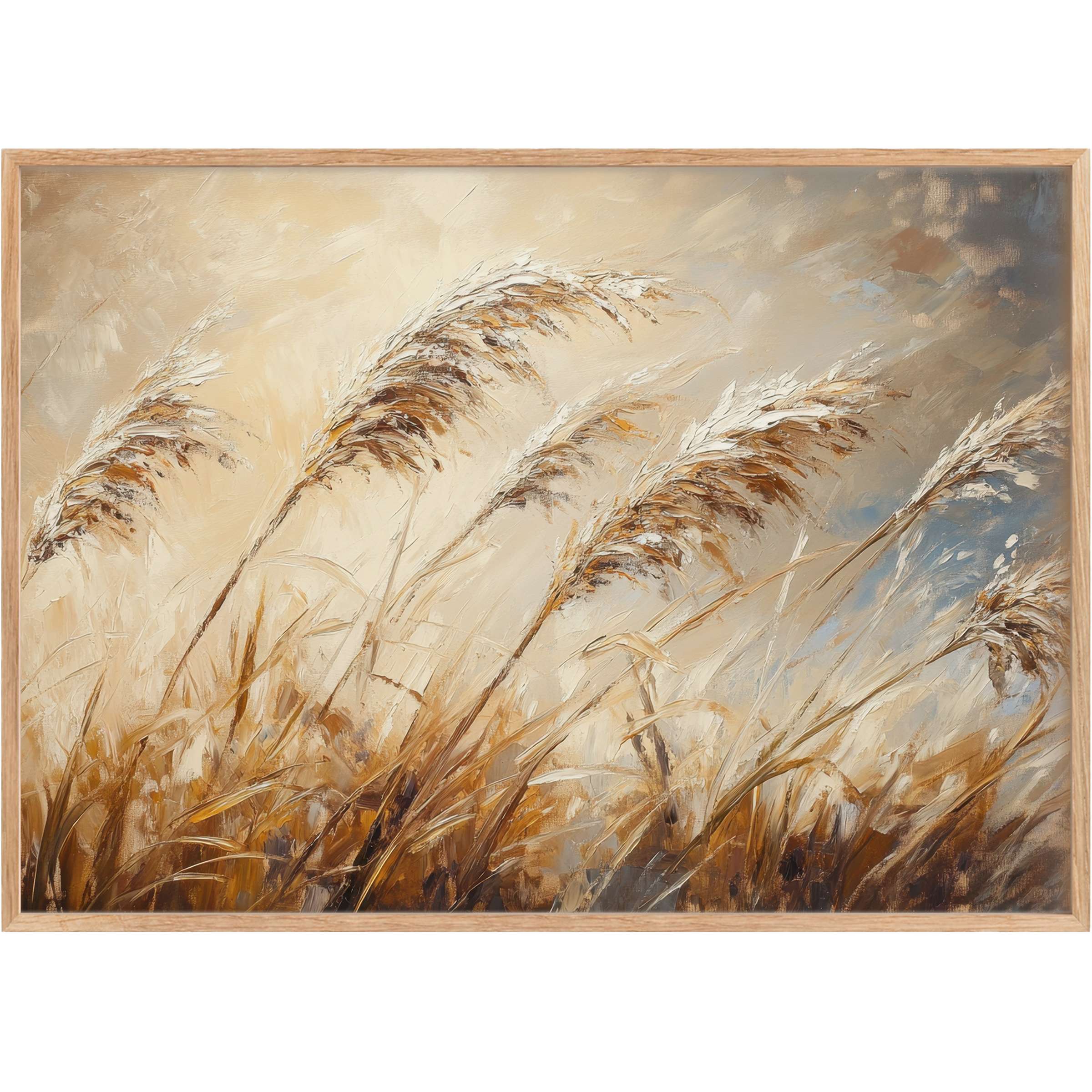 Botanical printable wall art with warm golden and soft blue tones, evoking a serene, graceful ambiance for elegant interiors
