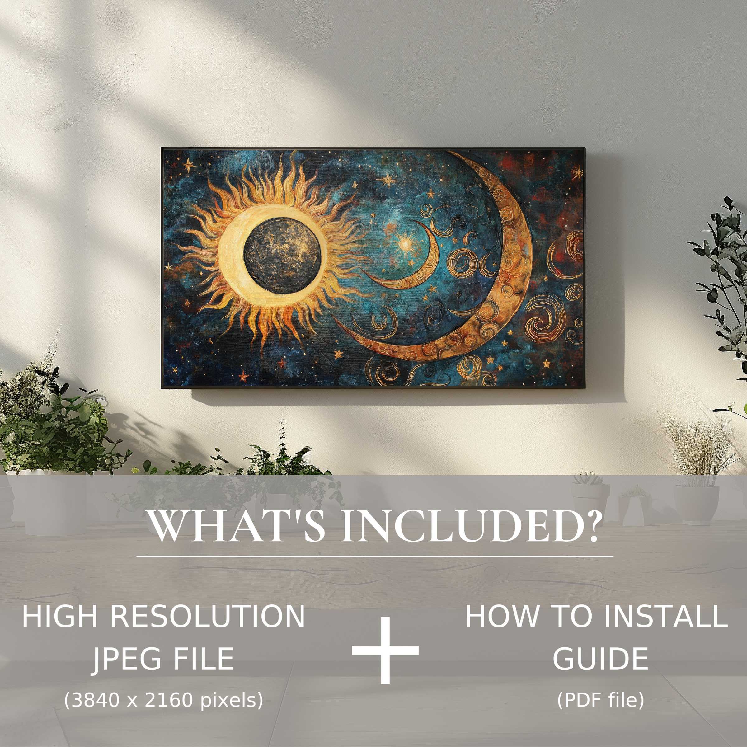 Elegant boho digital TV art download elevates your space with easy-to-use celestial artwork in high resolution