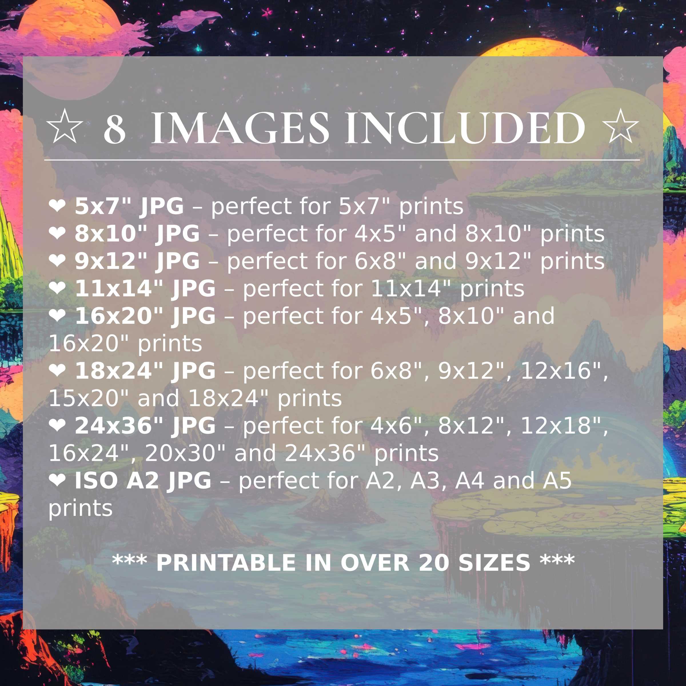 Vibrant pop art digital print with radiant oranges and deep blues, offered in 8 high-quality sizes to elevate modern interiors