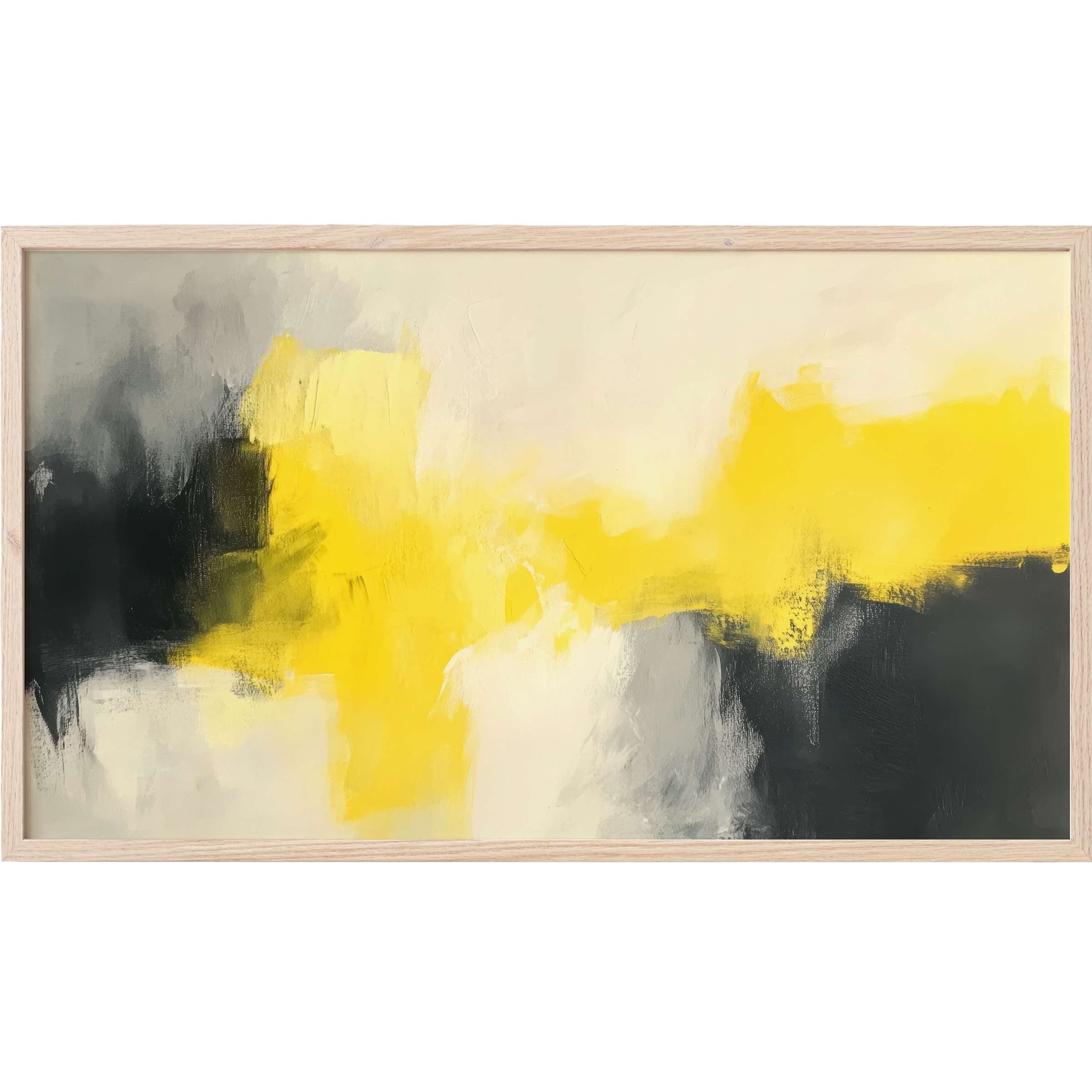 Abstract Frame TV Art with bold yellow, black, and gray brushstrokes in a modern, textured, expressive style