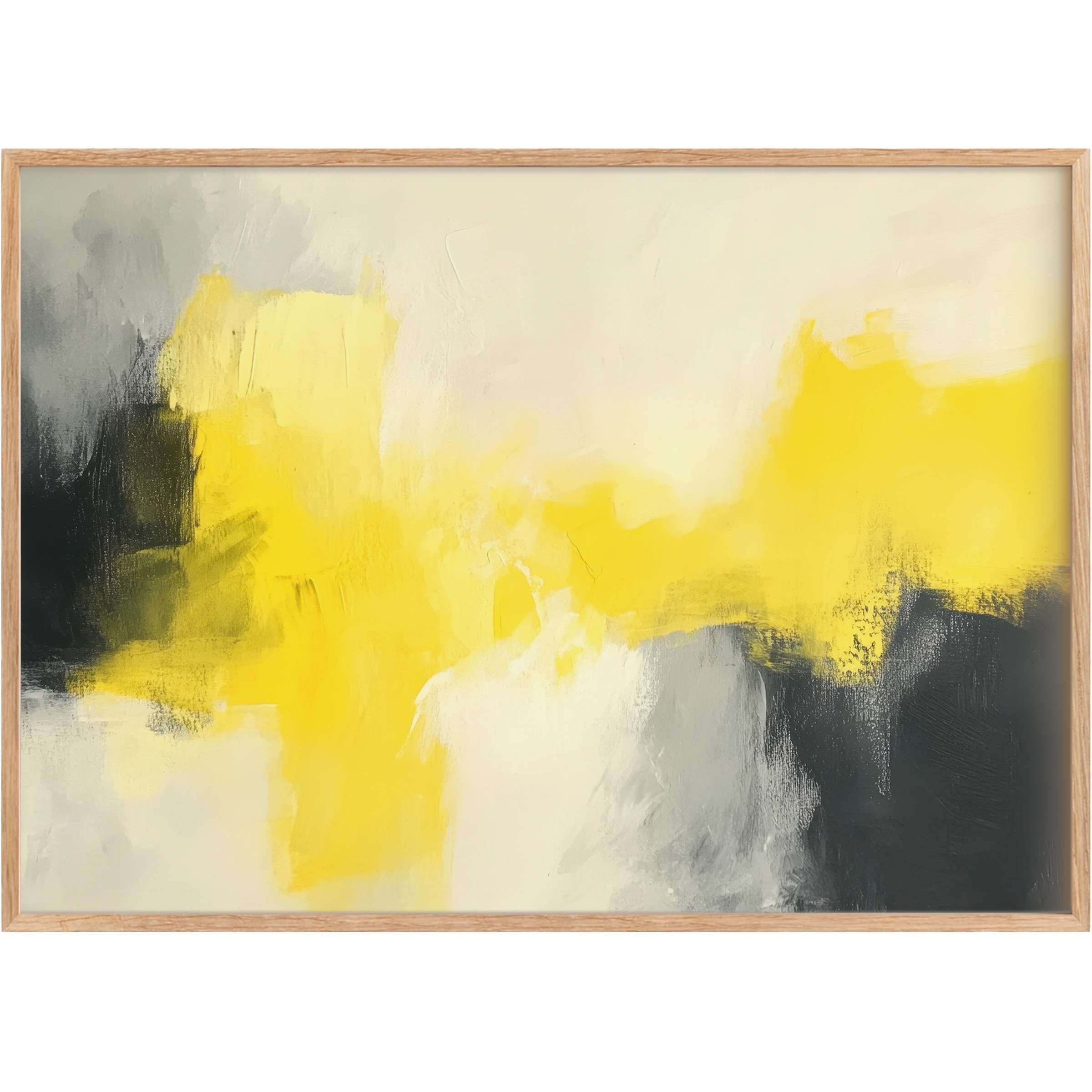 Vibrant abstract printable wall art in radiant yellow, muted gray, and soft cream creates an uplifting, modern ambiance for stylish interiors