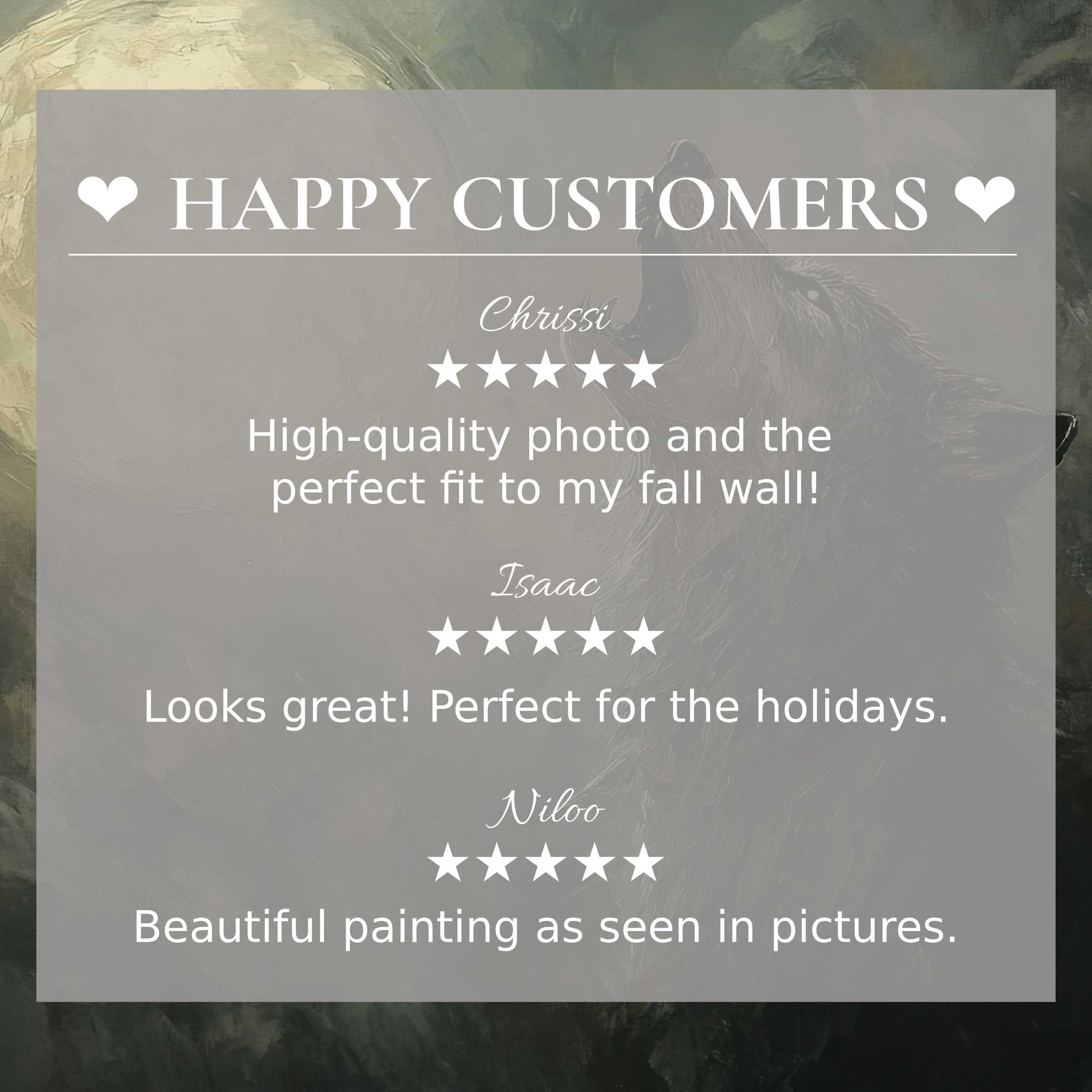 Elegant wolf-themed halloween art for Frame TV with happy customer reviews building trust and style appeal