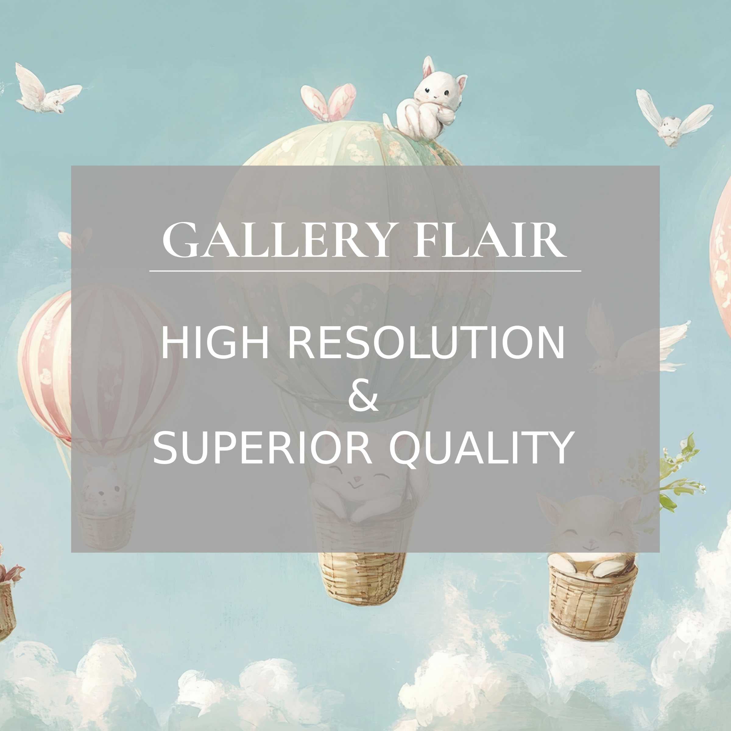 Whimsical nursery printable art with dreamy pastel hot air balloons and gentle animals, uplifting modern nursery interiors with refined charm and superior detail