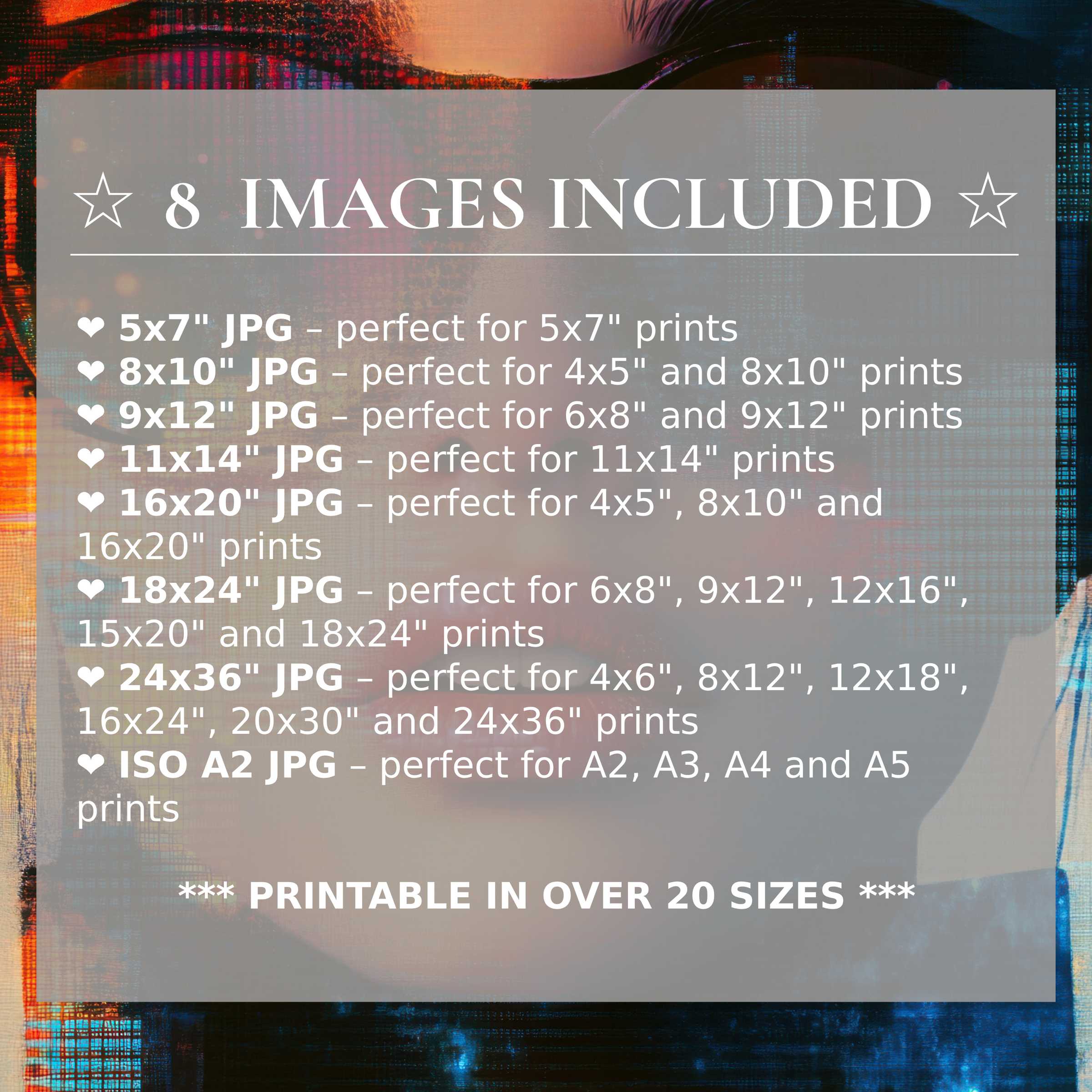 Modern digital print radiating vibrant reds and deep blues, including 8 high-quality sizes for versatile, stylish interior elevation