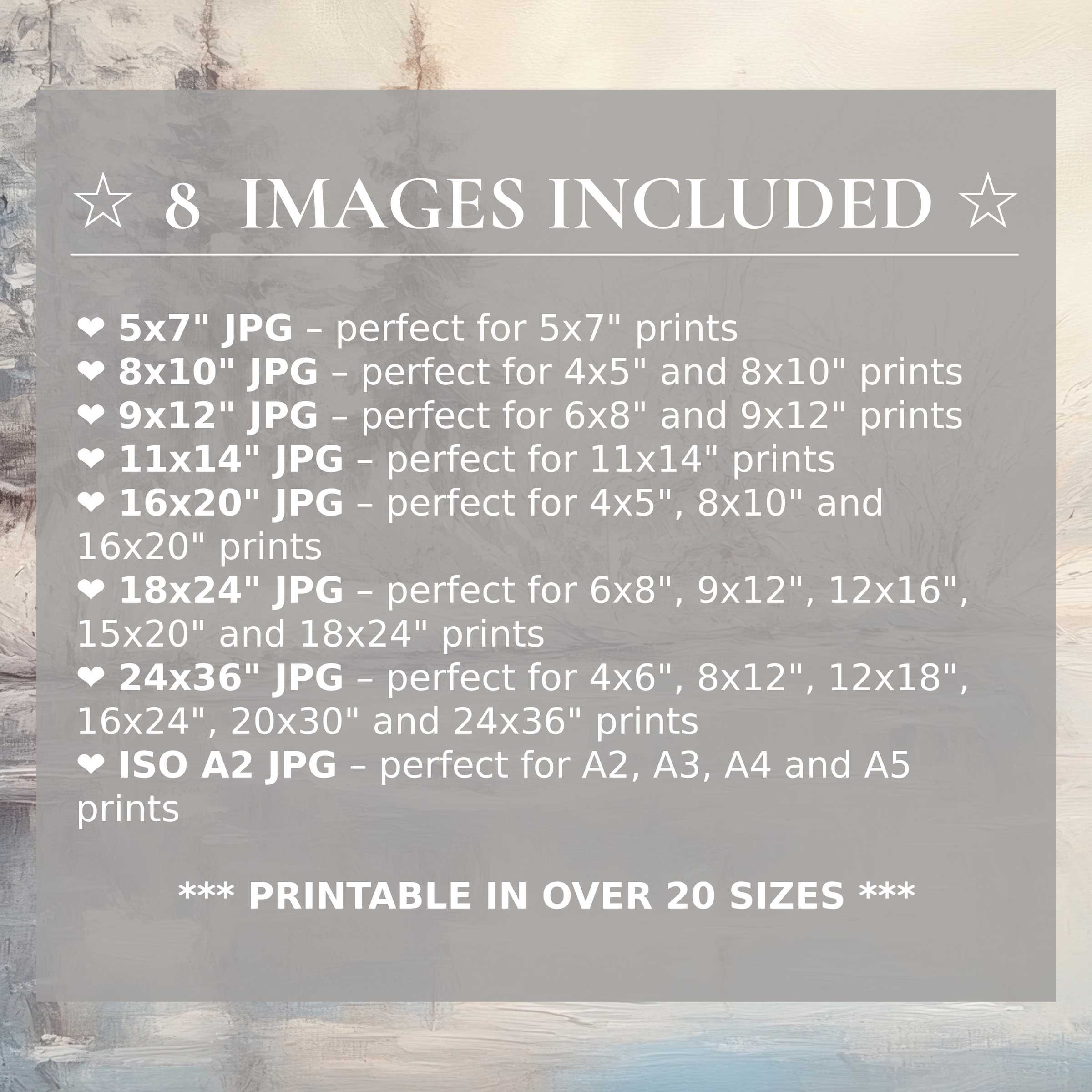 Radiant winter digital print in soft neutrals and icy blues, elevating modern interiors with style-8 high-res sizes included