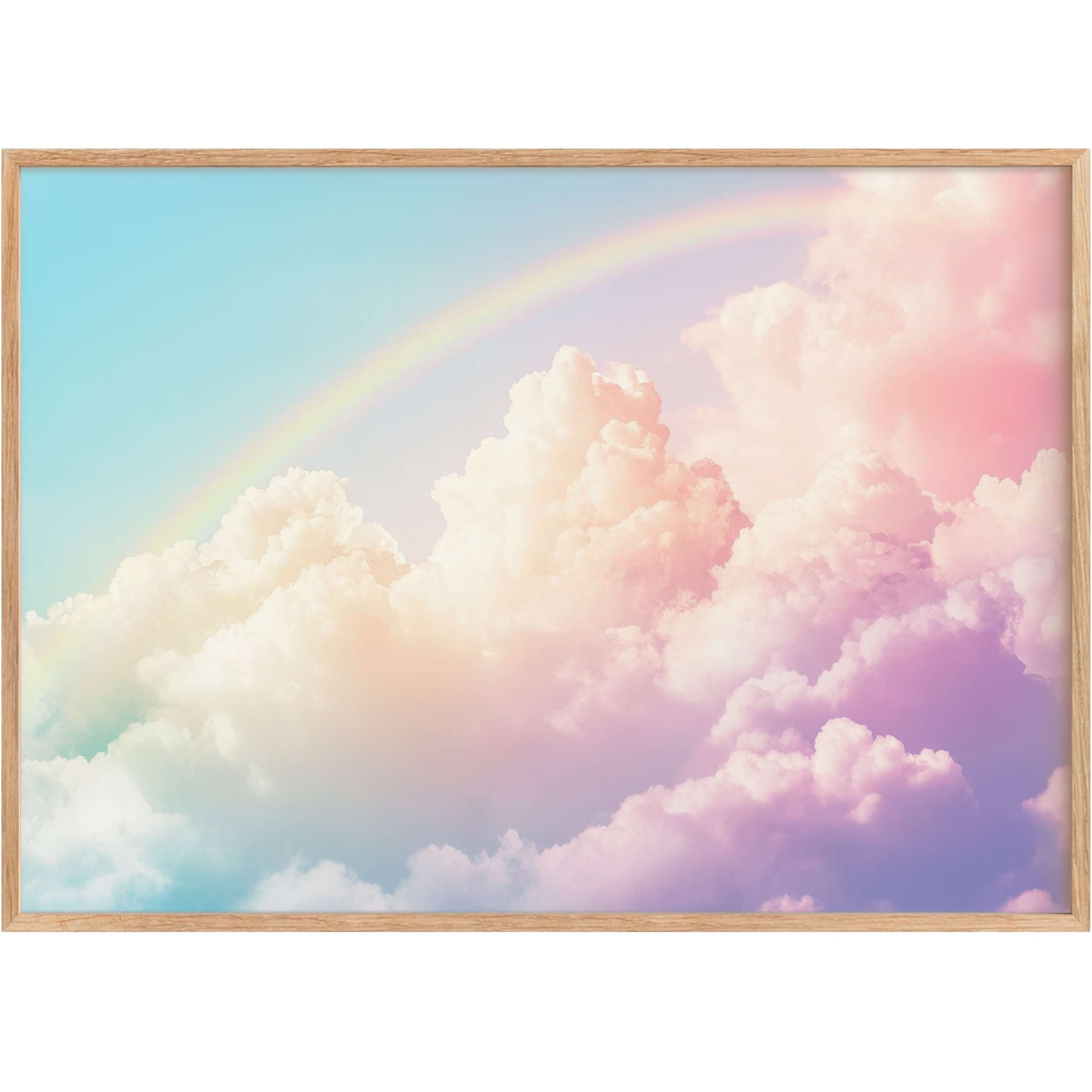 Dreamy nursery printable wall art with soft pastel clouds and a delicate rainbow, creating a serene and uplifting ambiance