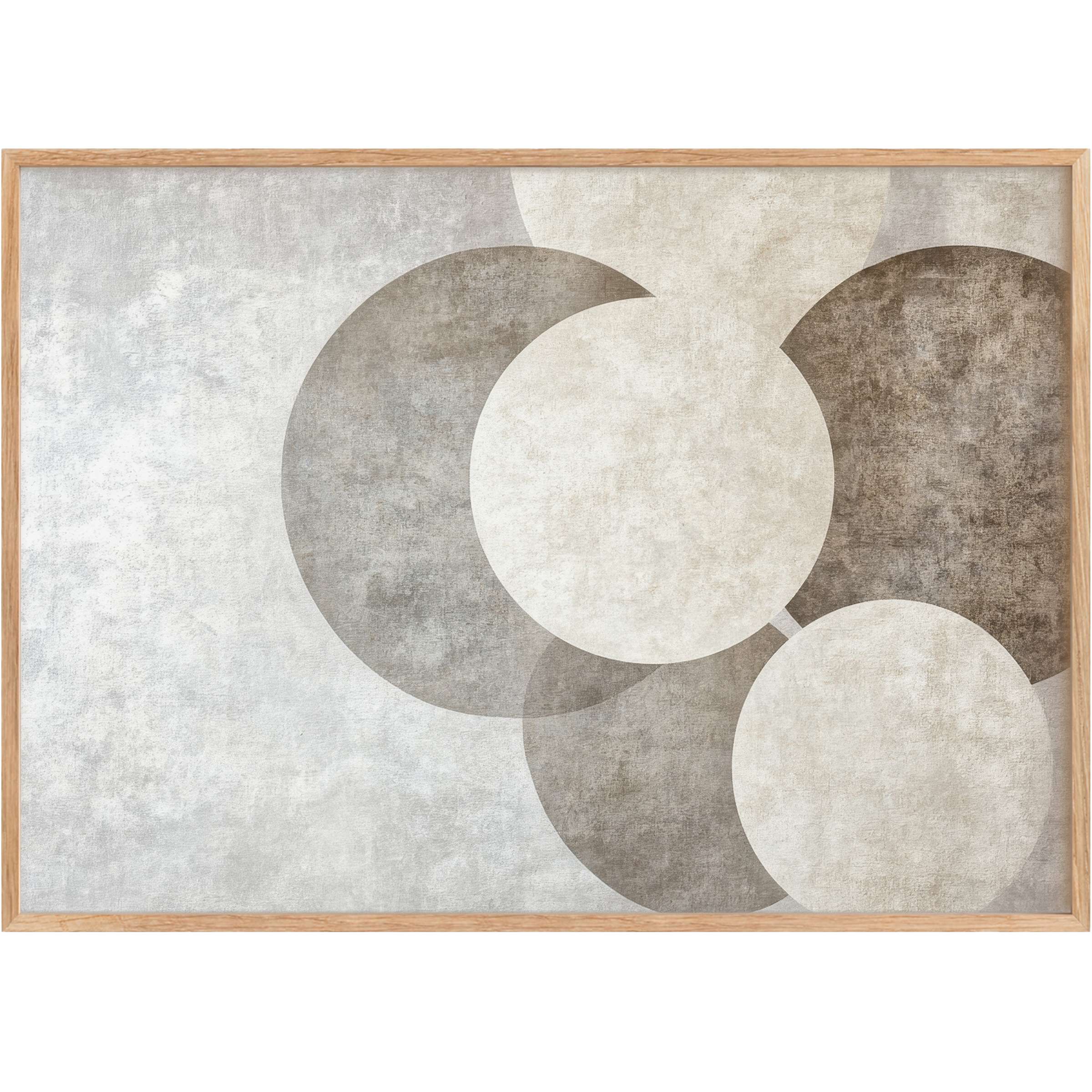 Neutral printable wall art featuring overlapping circles in soft taupe and cream tones, creating a serene, balanced atmosphere