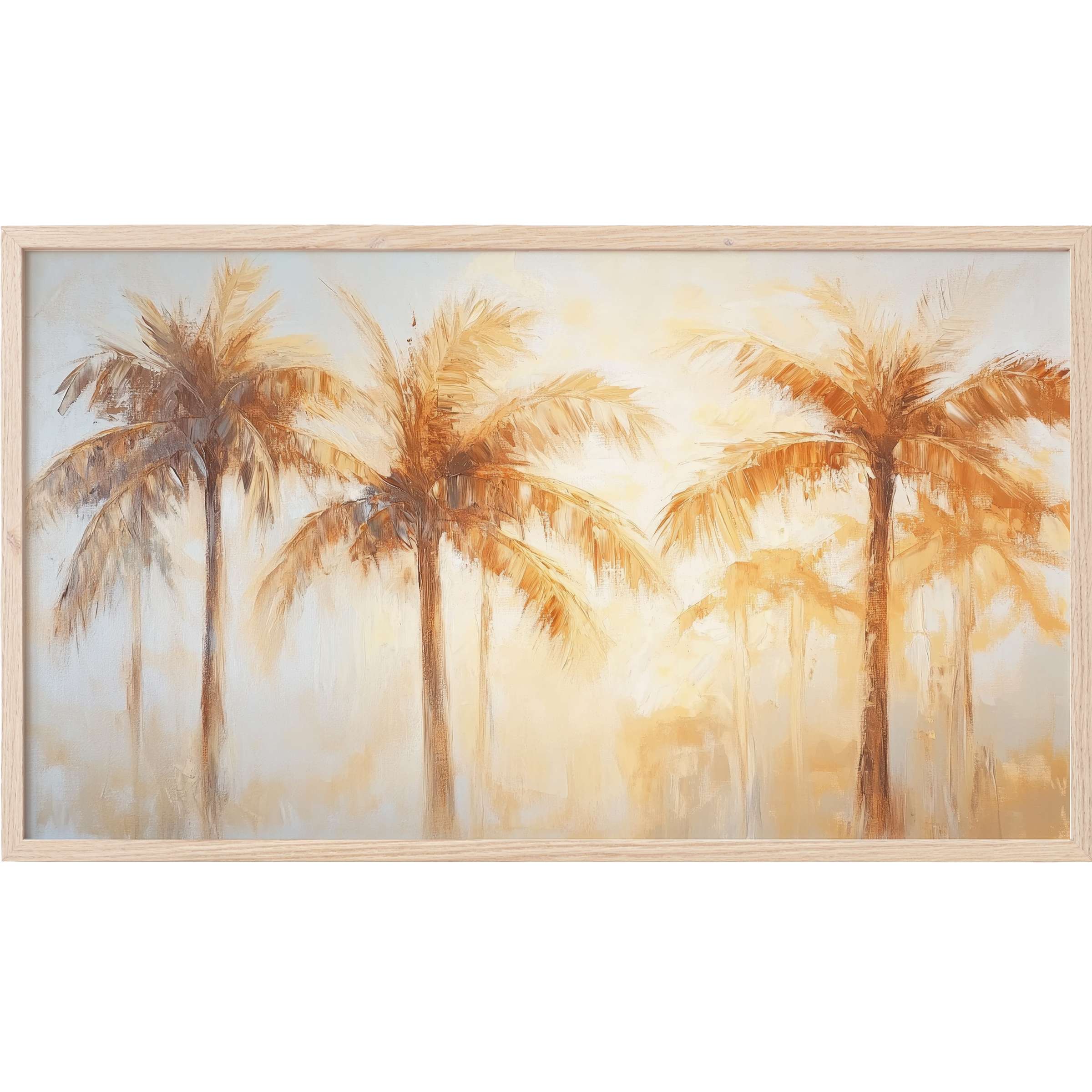 Elegant summer Frame TV Art with soft, warm hues and abstract palm trees in a delicate modern style