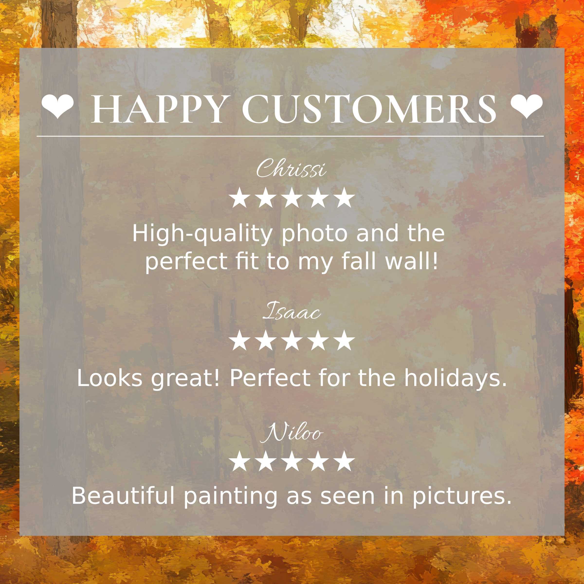 Elegant landscape art for Frame TV with abstract sunset hues, showcasing happy customer reviews to build trust