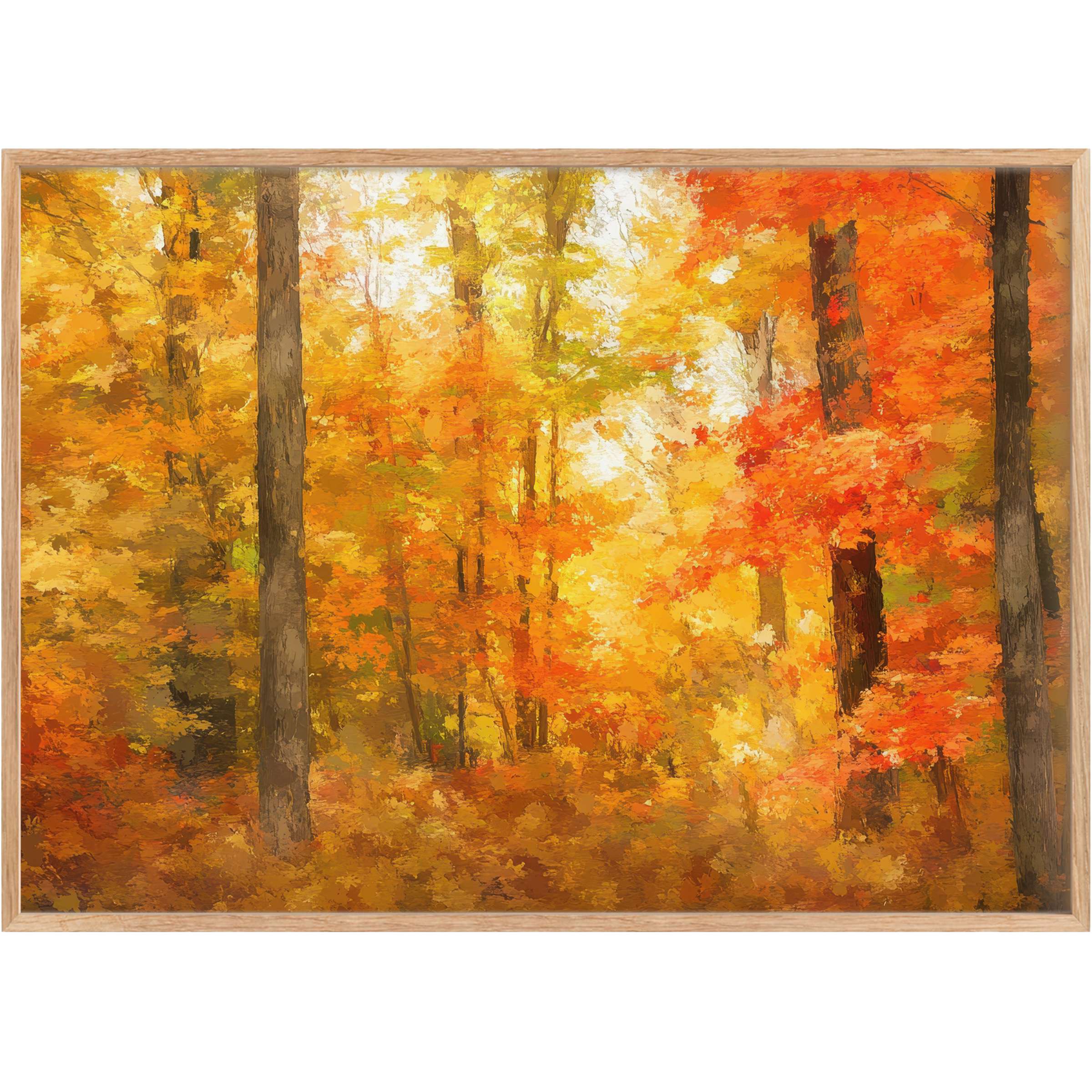 Vibrant landscape printable wall art radiates autumn’s golden and fiery hues, evoking warmth and serene elegance