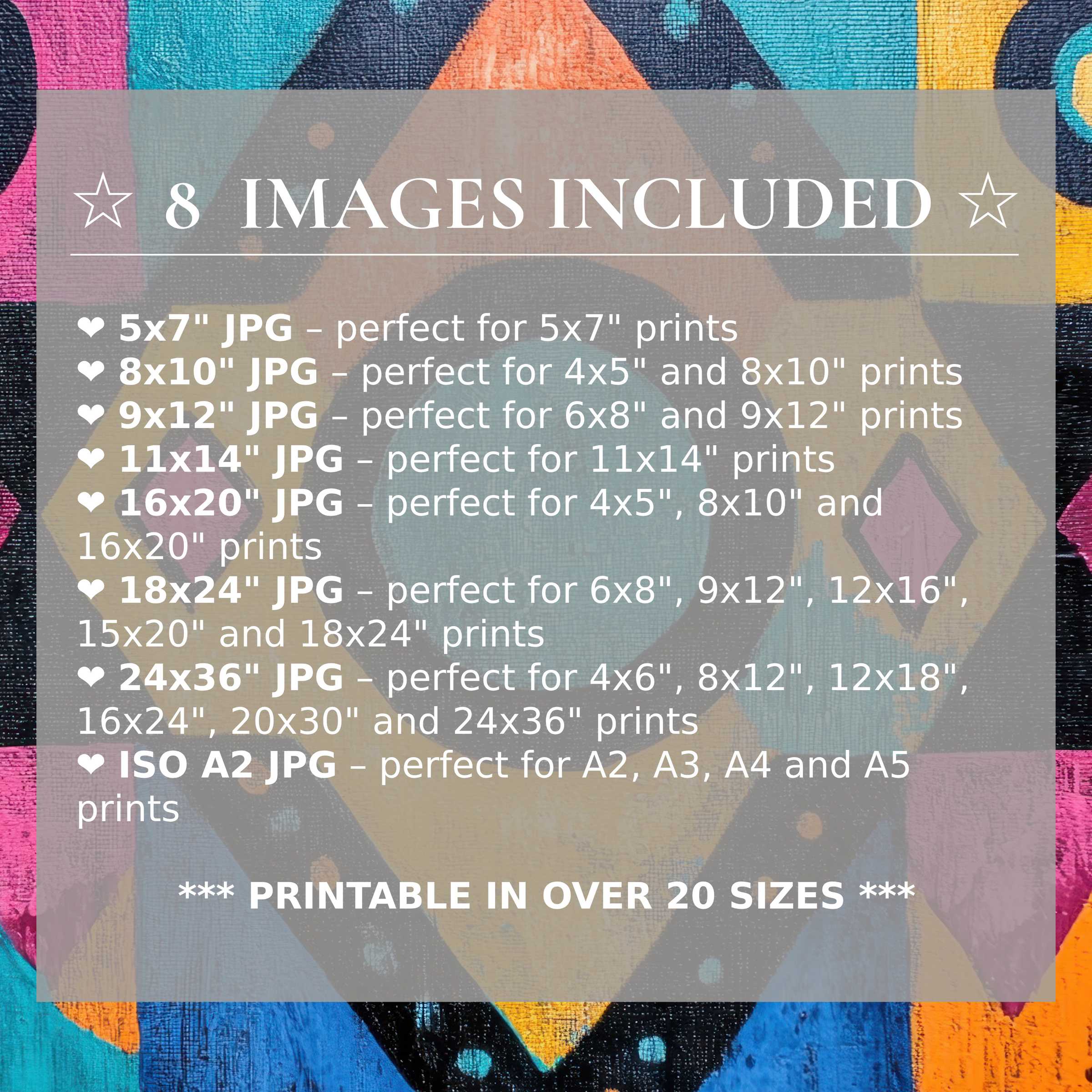 Radiant boho digital print with vivid teal, coral, and golden hues, elevating modern interiors with style Includes 8 high-quality sizes