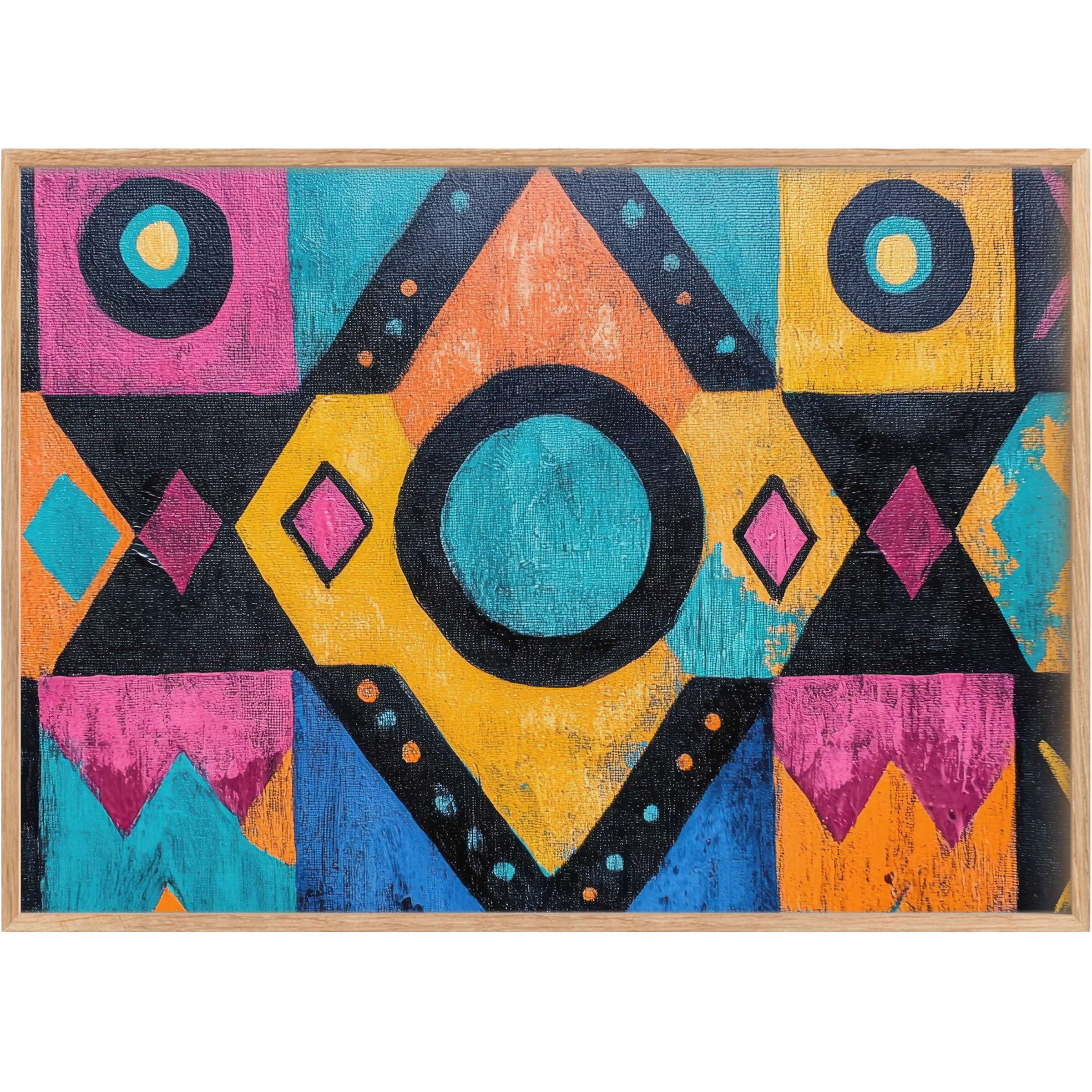 Vibrant boho printable wall art with bold turquoise, magenta, and amber hues, evoking a spirited and eclectic ambiance