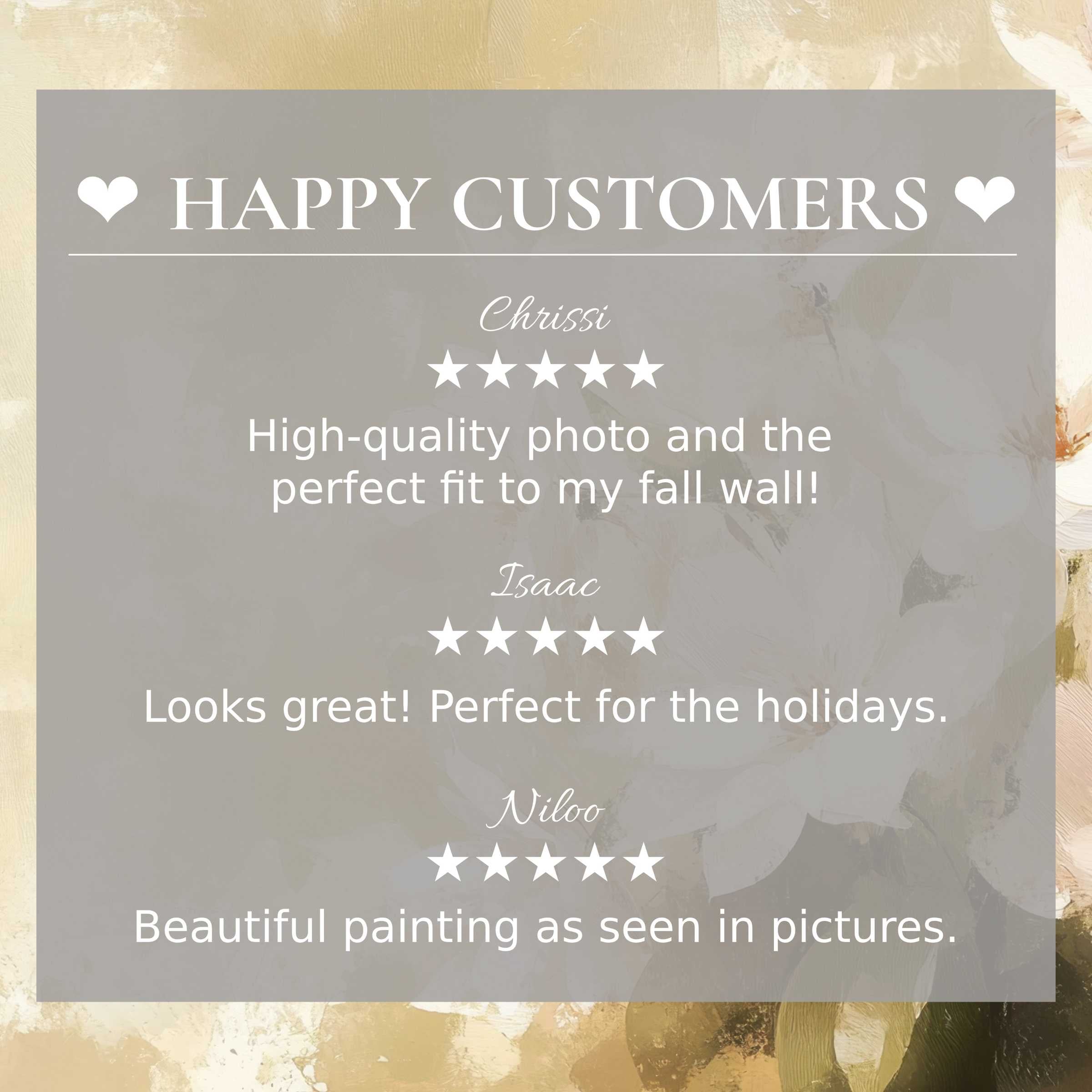 Farmhouse art for Frame TV with abstract sunset colors, showcasing happy customer reviews and refined trust