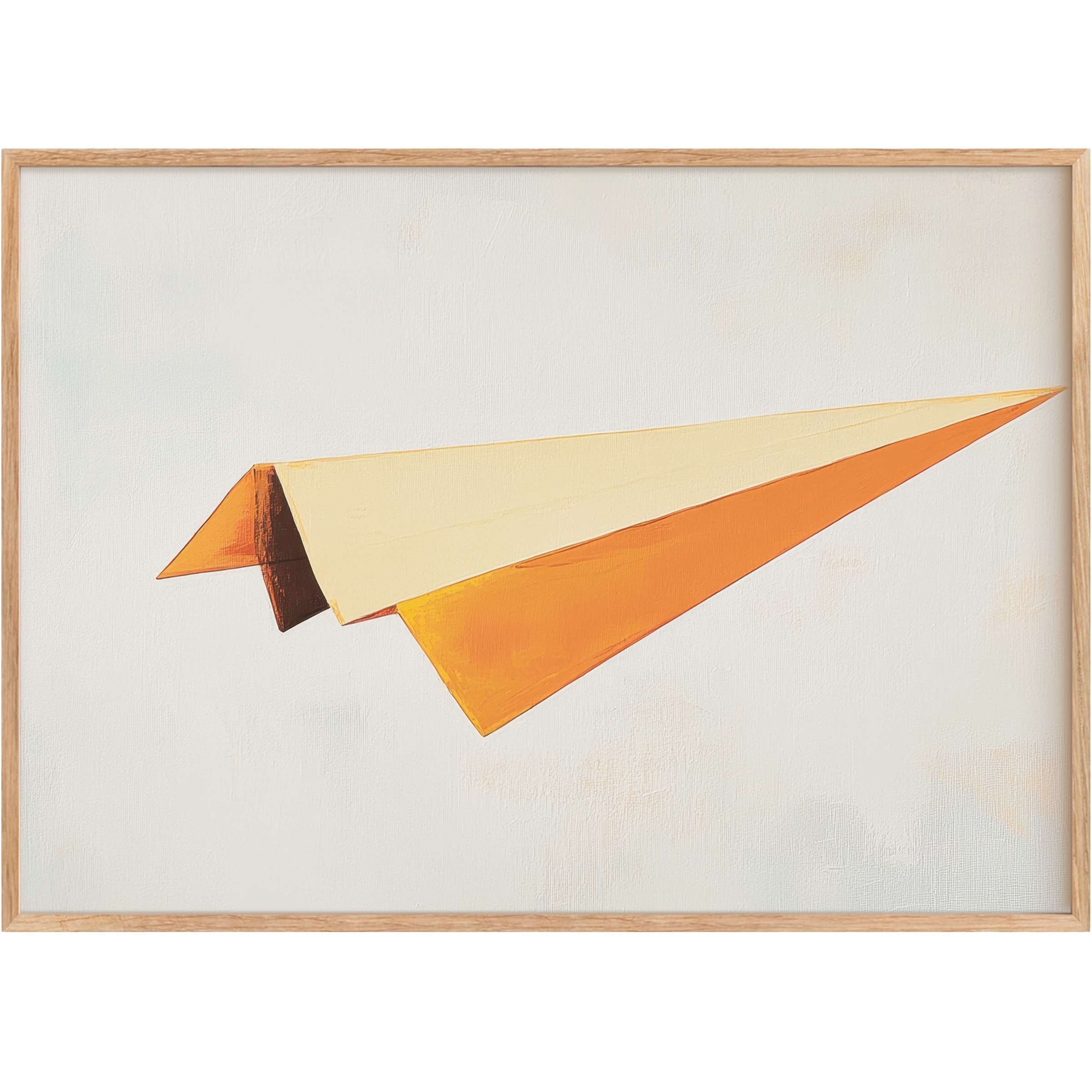 Minimalist printable wall art featuring a radiant orange paper plane, evoking warmth and uplifting energy in serene white space
