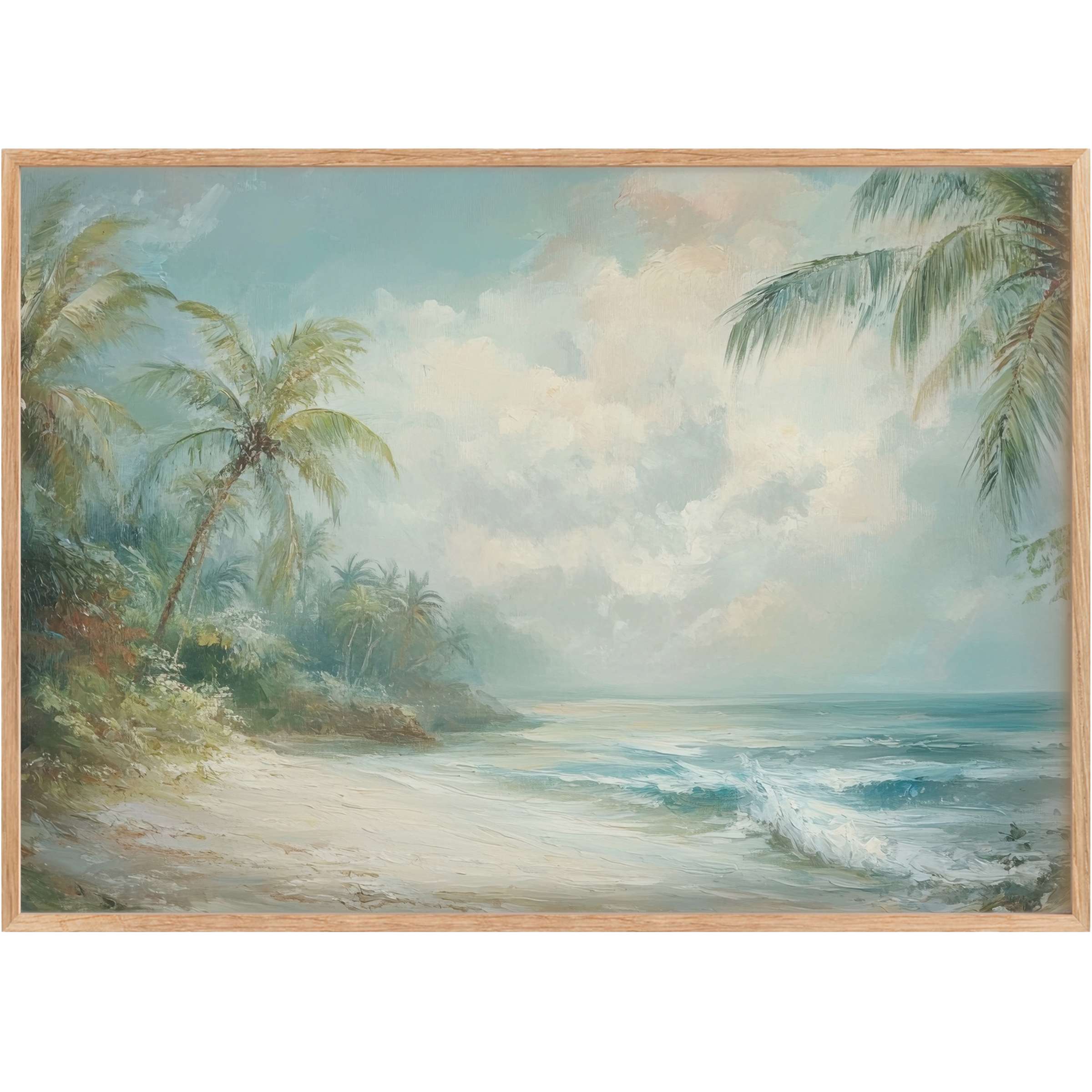 Serene summer printable wall art capturing soft blues and sandy tones, evoking tranquil coastal elegance and timeless calm